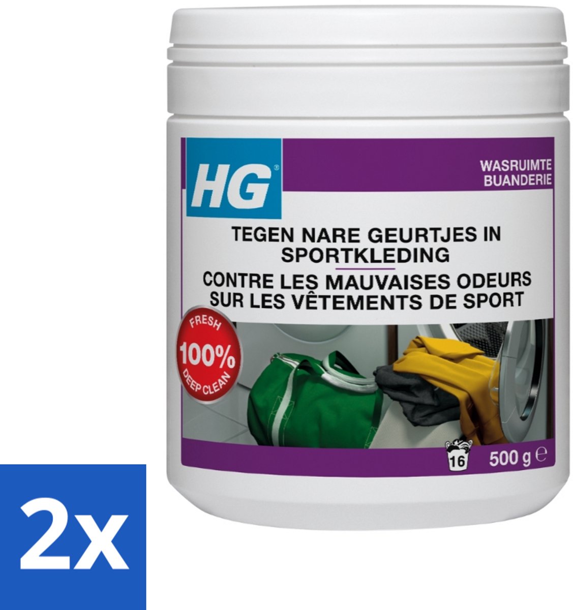 2 x HG Wasmiddel Toevoeging Tegen Nare Geuren In Sportkleding 500 gr - Sportkleding Geurverwijderaar - Wasmiddeltoevoeging - Nare Geurtjes - Sportkleding Geur - Wasmiddel