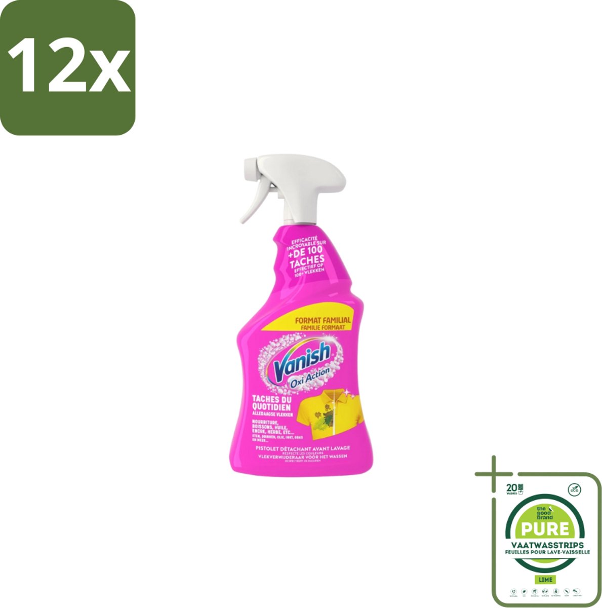 Vanish – Vlekverwijderaar Spray – Oxi Action 4-in-1 – 940 ml - Voordeelverpakking - 12 stuks - Vlekverwijderaar - Wasmiddel
