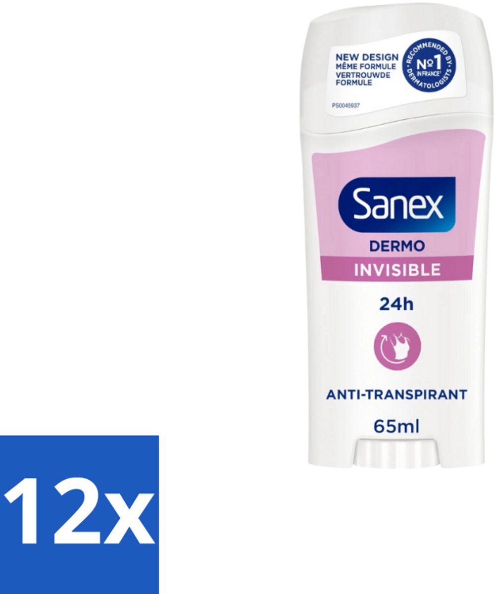 Sanex – Deodorant Stick – Dermo Invisible – 65 ml - Voordeelverpakking - 12 stuks