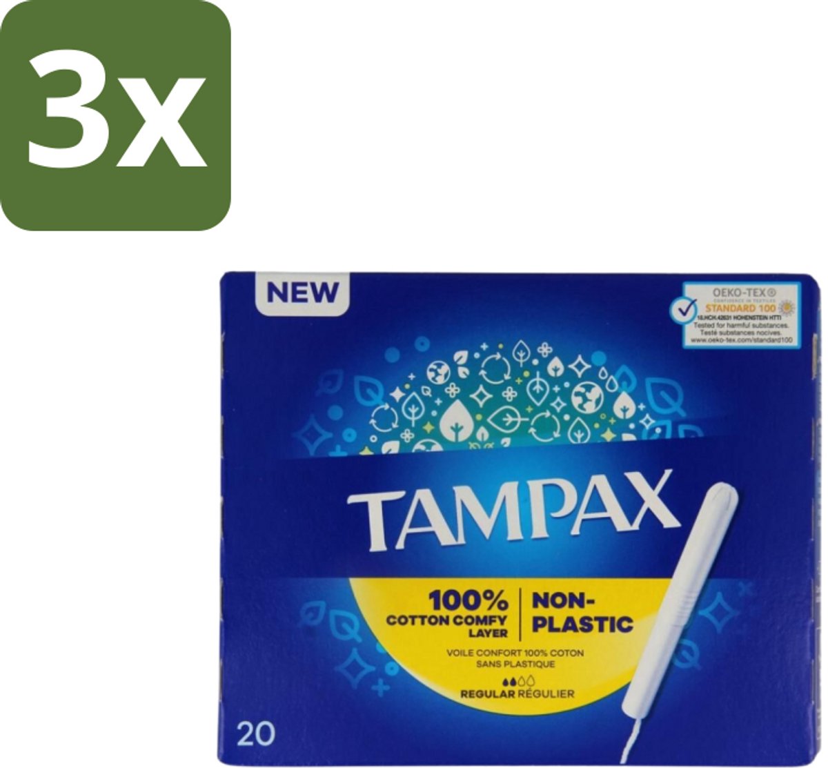 Tampax – Tampons – Regular – Kartonnen inbrenghuls - Bulkverpakking - 3 stuks