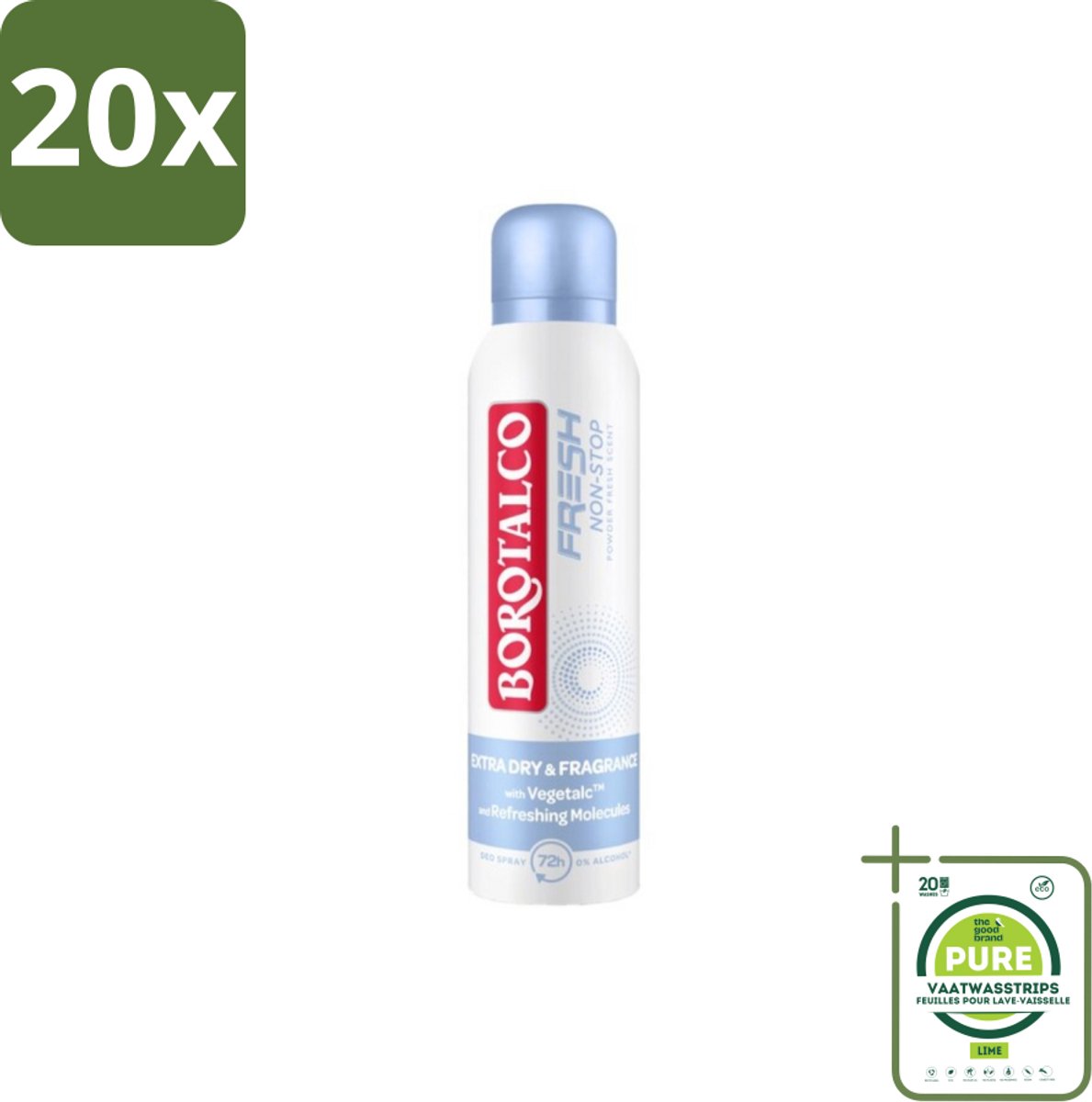 20 x Borotalco – Deodorant Spray – Fresh Non-Stop – 150 ml - Grootverpakking - Frisheid - Zweetbestendig - Menthol - Koel Gevoel - Deodorant Spray
