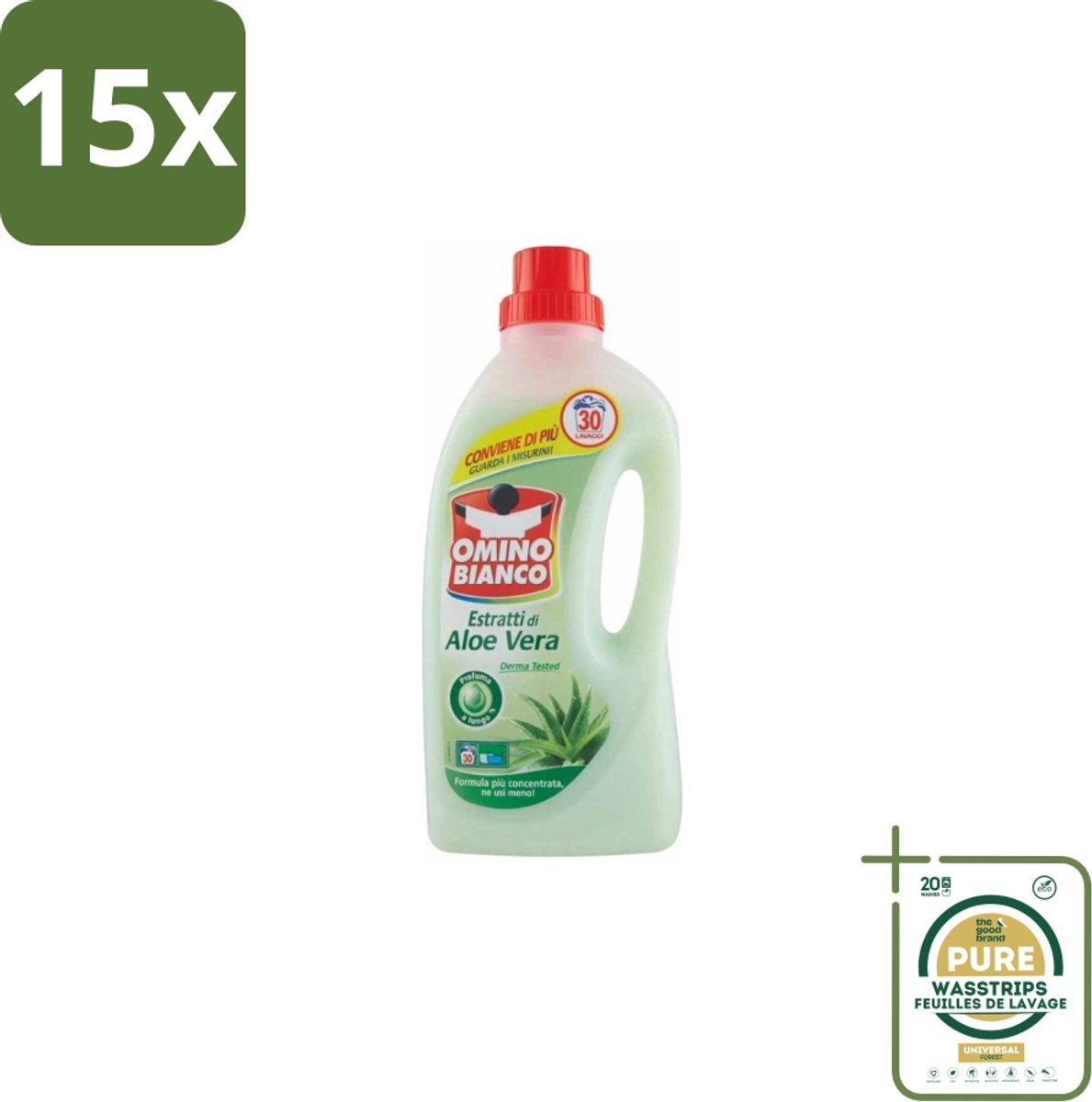 15 x Omino Bianco – Vloeibaar Wasmiddel – Aloë Vera – 1500 ml - Grootverpakking - Wasmiddel - Aloë Vera - Zachte Was - Krachtige Reiniging - Vlekverwijdering