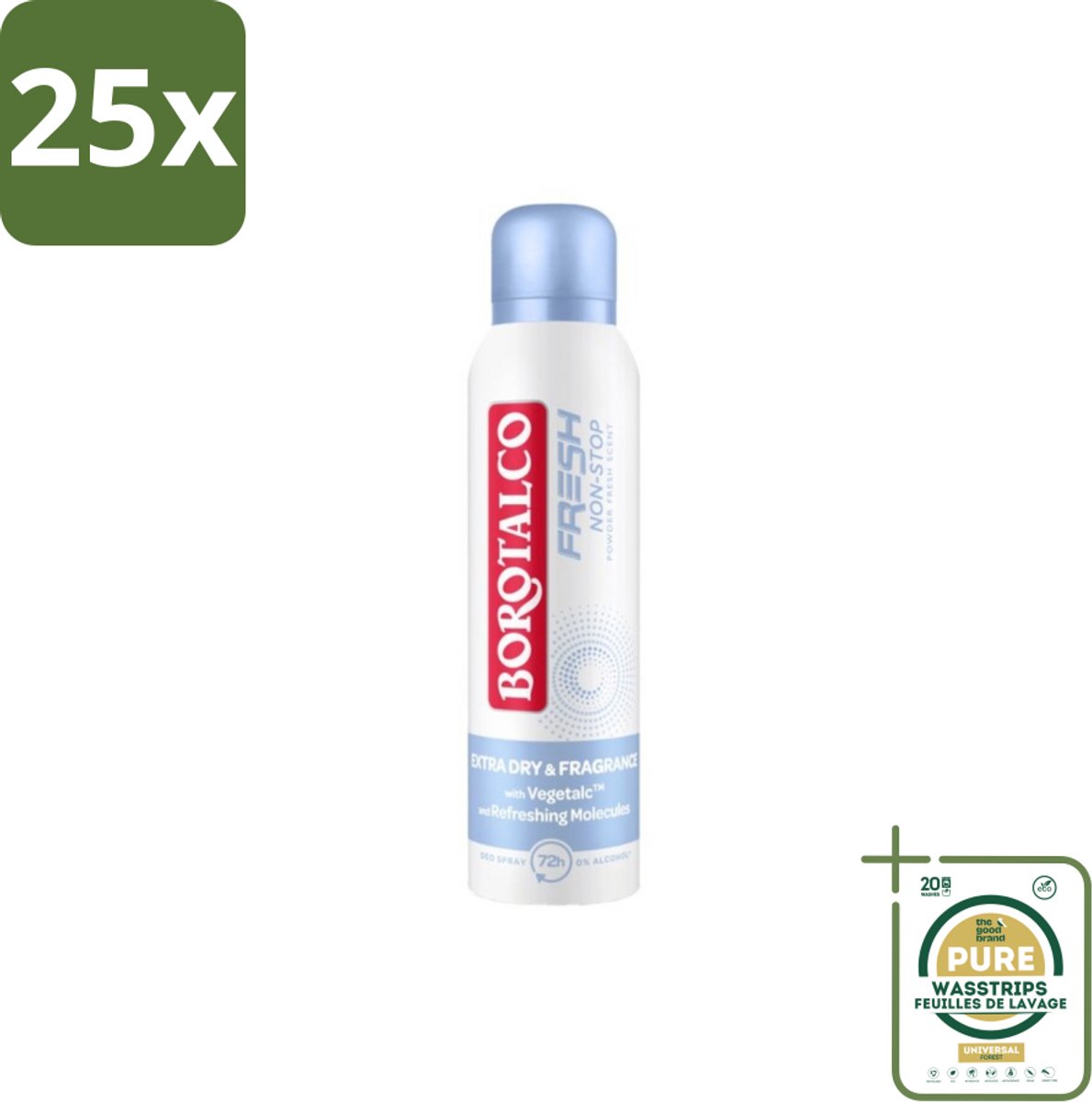 25 x Borotalco – Deodorant Spray – Fresh Non-Stop – 150 ml - Grootverpakking - Frisheid - Zweetbestendig - Menthol - Koel Gevoel - Deodorant Spray