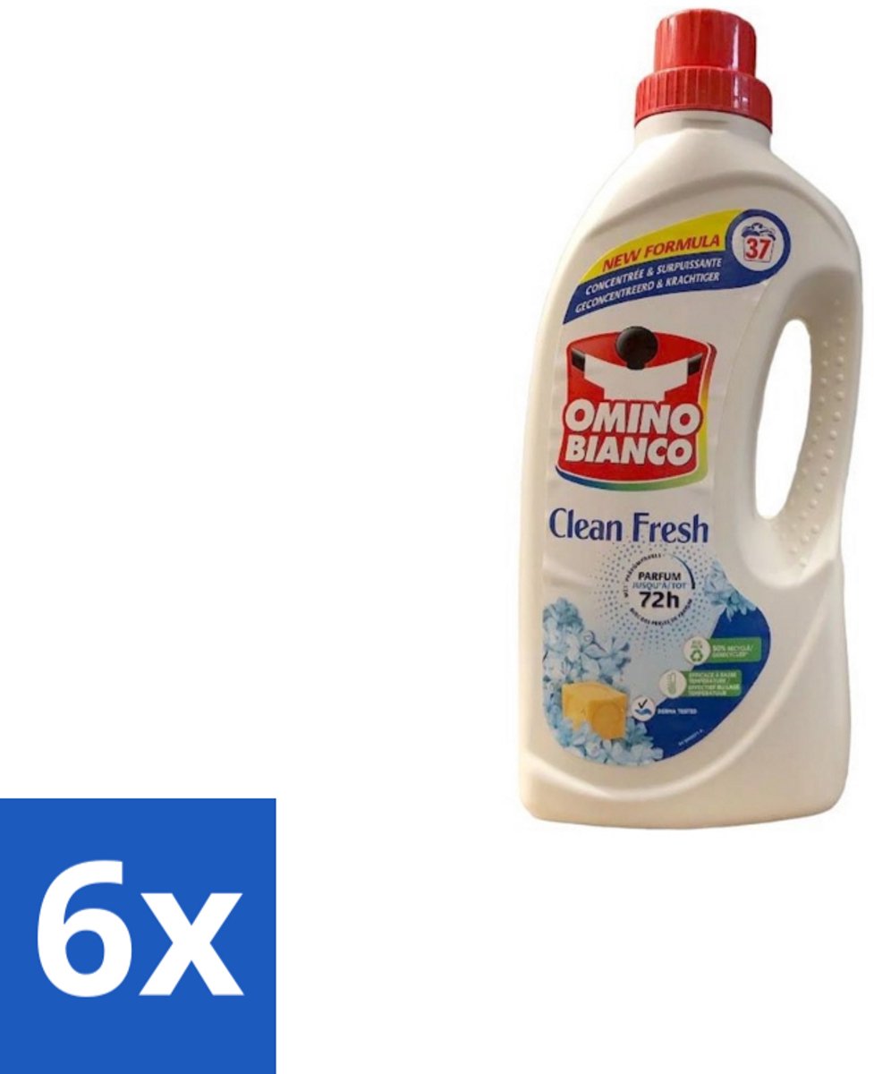Omino Bianco – Vloeibaar Wasmiddel – Clean Fresh – 1000 ml - Voordeelverpakking - 6 stuks