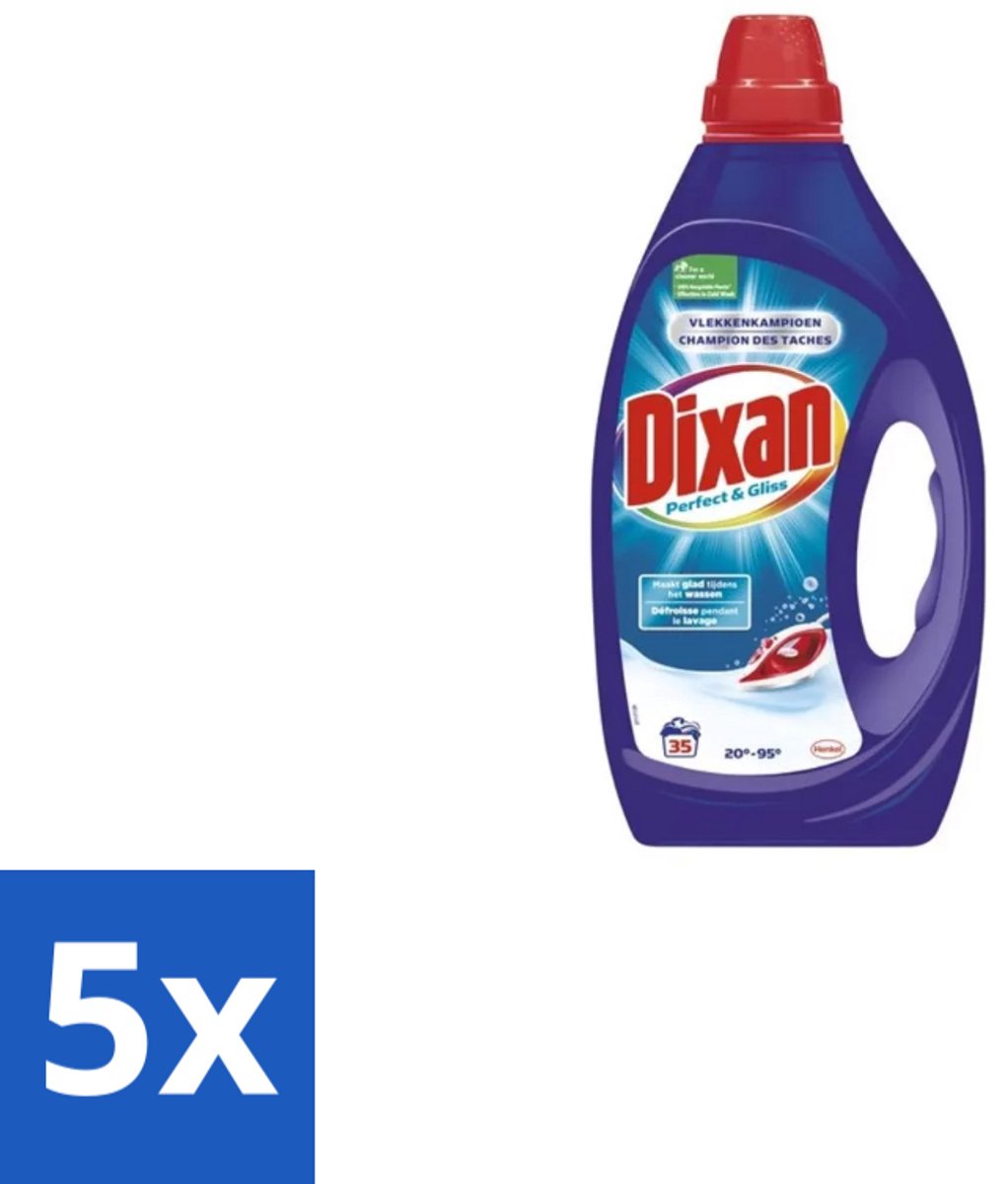 5 x Dixan – Vloeibaar Wasmiddel – Perfect & Gliss – 1750 ml - Wasmiddel - Vlekkenverwijdering - Antiplooiformule - Strijkwerk - Schone Was
