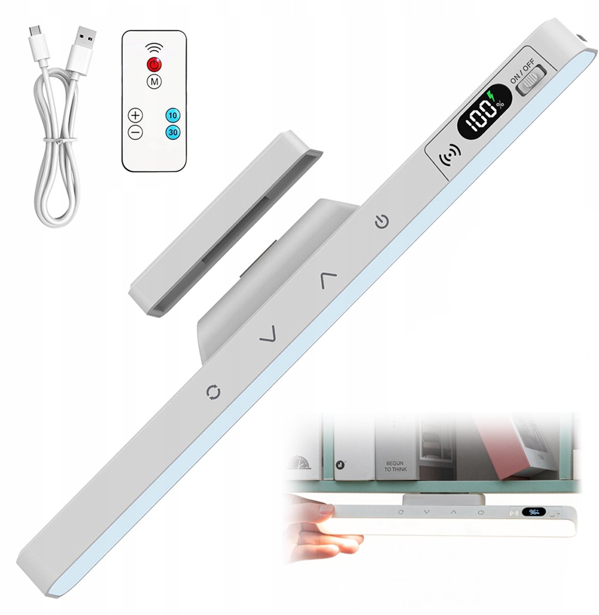 LED-kastverlichting - Lees- en oogvriendelijke verlichting - Magnetische wandlamp - 5 kleurtemperaturen - Oplaadbaar - Met afstandsbediening - Dimbaar - Batterij-indicator - Geen boren nodig - USB-C opladen - 2000 mAh - Wit
