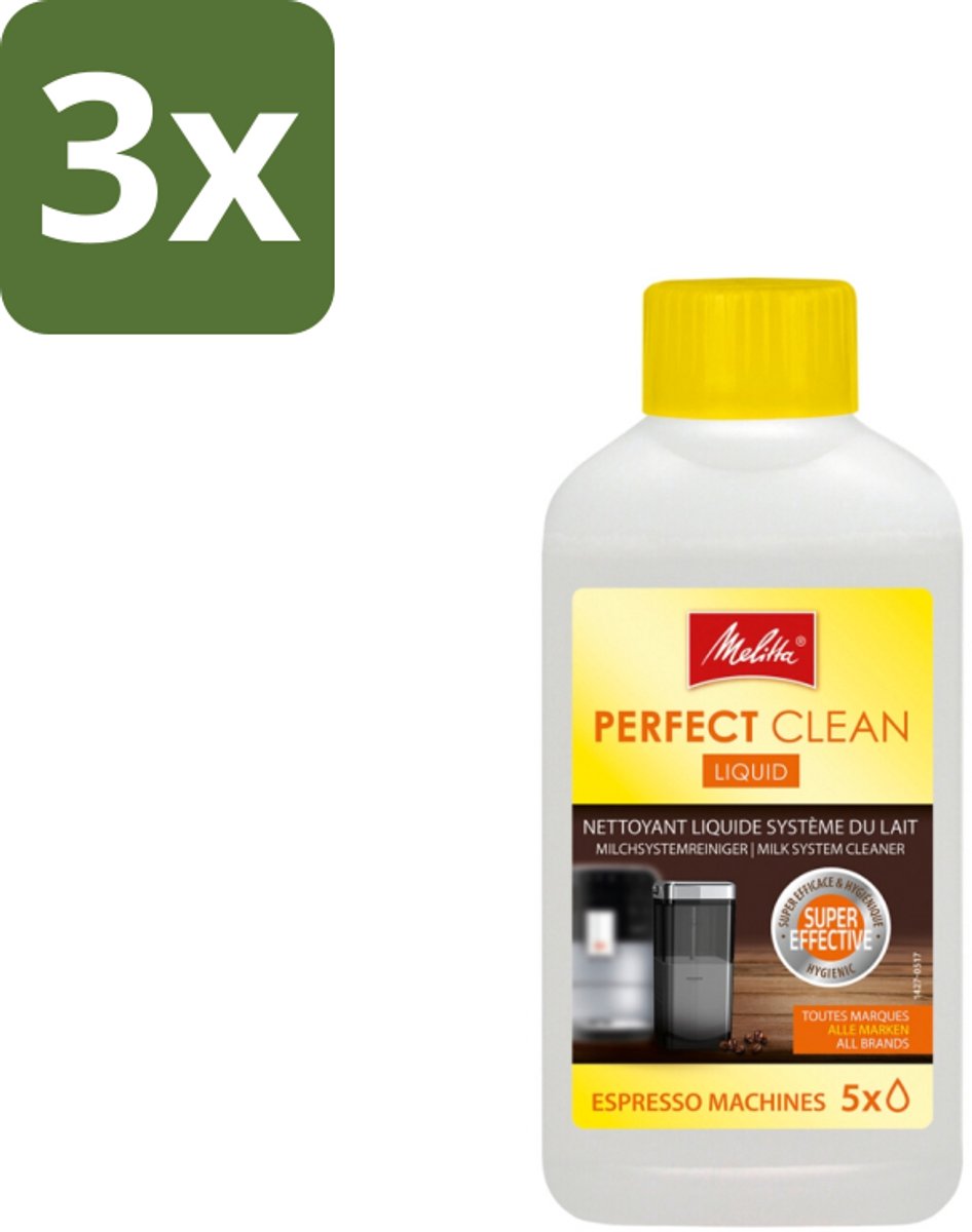 Melitta - Perfect Clean – Melksysteemreiniger – Voor volautomatische espressomachines – 250 ml - Bulkverpakking - 3 stuks