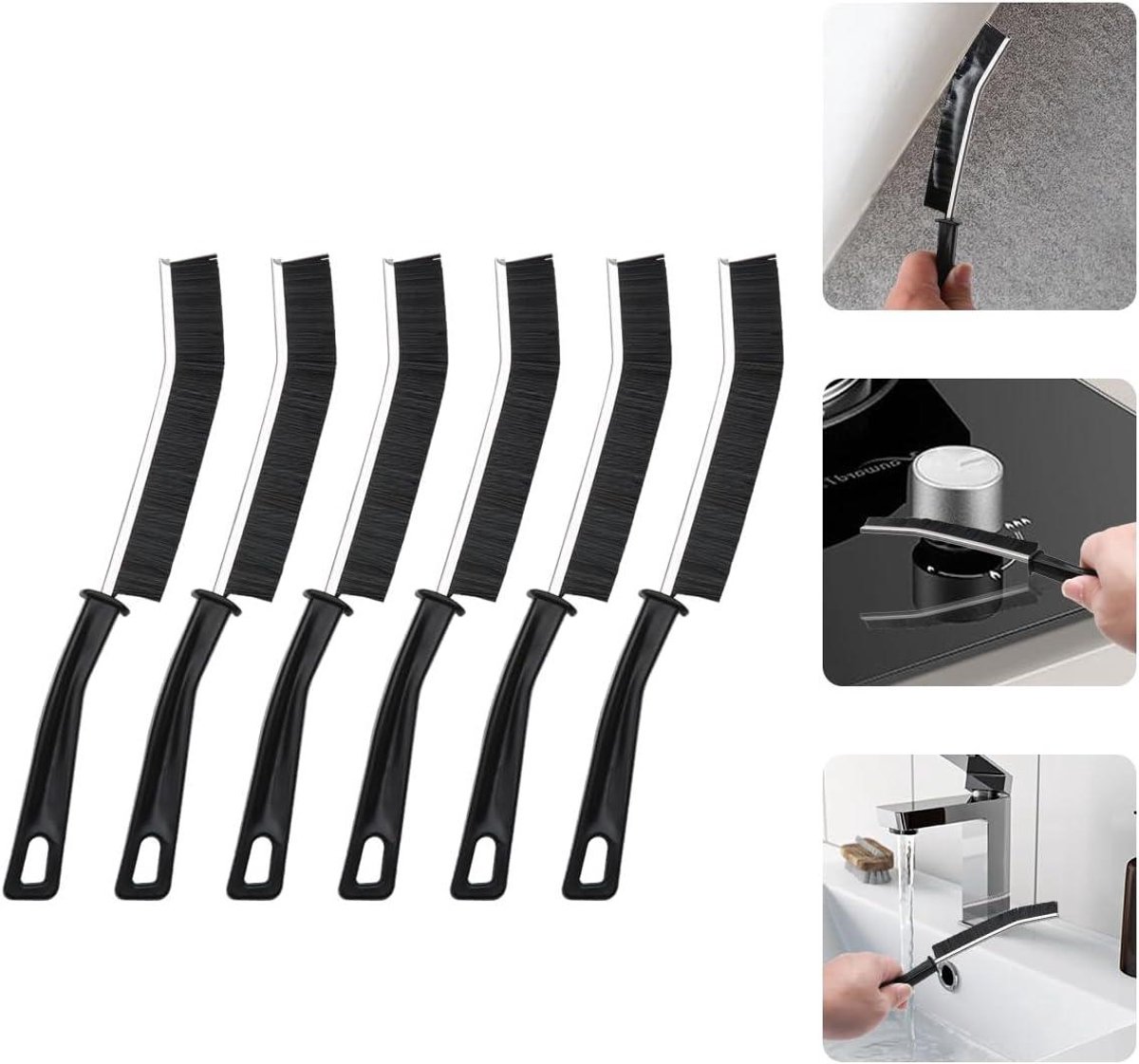 Dieptereinigingsborstels - Voegen reinigers - Spleten Schoonmaken - Ergonomisch Handvat - 6 Stuks - Grijs