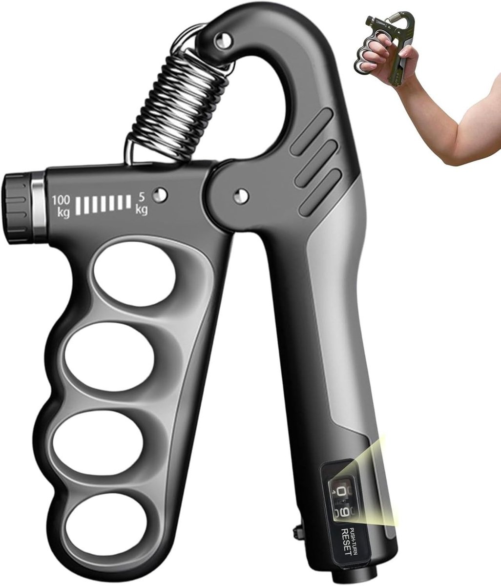 Verstelbare Krachtpols Trainer 5-100 kg met Slimme Teller voor Handen, Vingers en Onderarm, Perfect voor Sport, Revalidatie en Krachttraining, Zwart