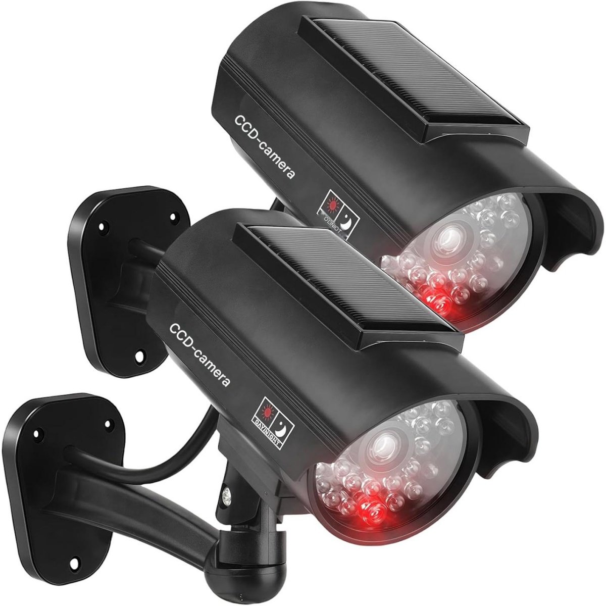 GELLDG 2 Stuks Bewakingscamera's - Fake Camera met Rood Knipperlicht - Solar Dummy Camera voor Binnen en Buiten - Geschikt voor Tuin, Garage en Huis - Kunststof - 13.5x6cm
