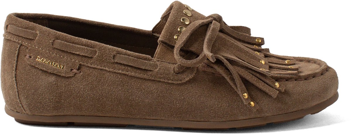 Lazamani - Belle Dames Mocassins Suede Khaki - Maat 40