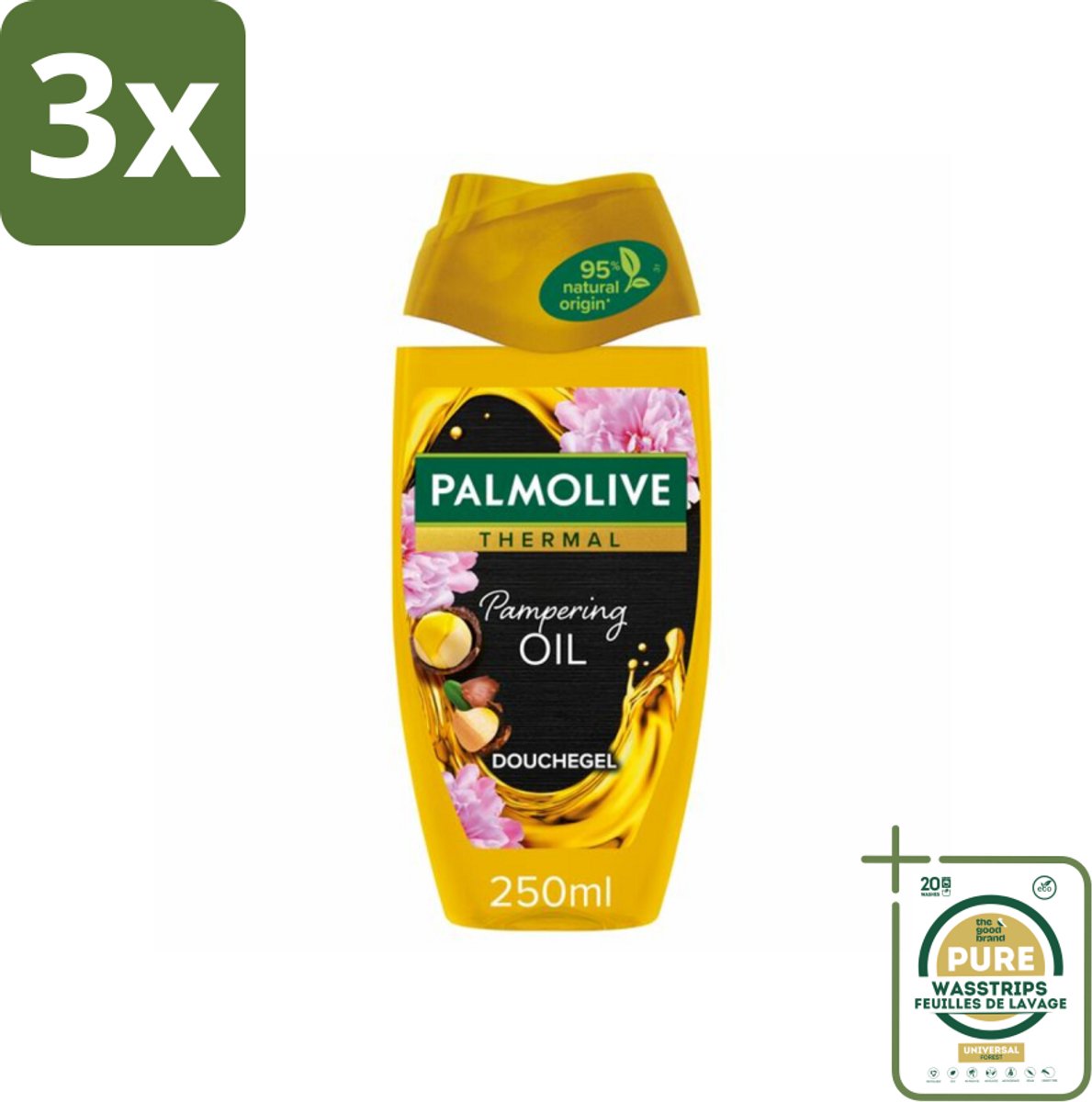3 x Palmolive Douchegel Thermal Pampering Oil 250 ml - Grootverpakking - Douchegel - Macadamia-olie - Herstel - Hydrateren - Verzorging