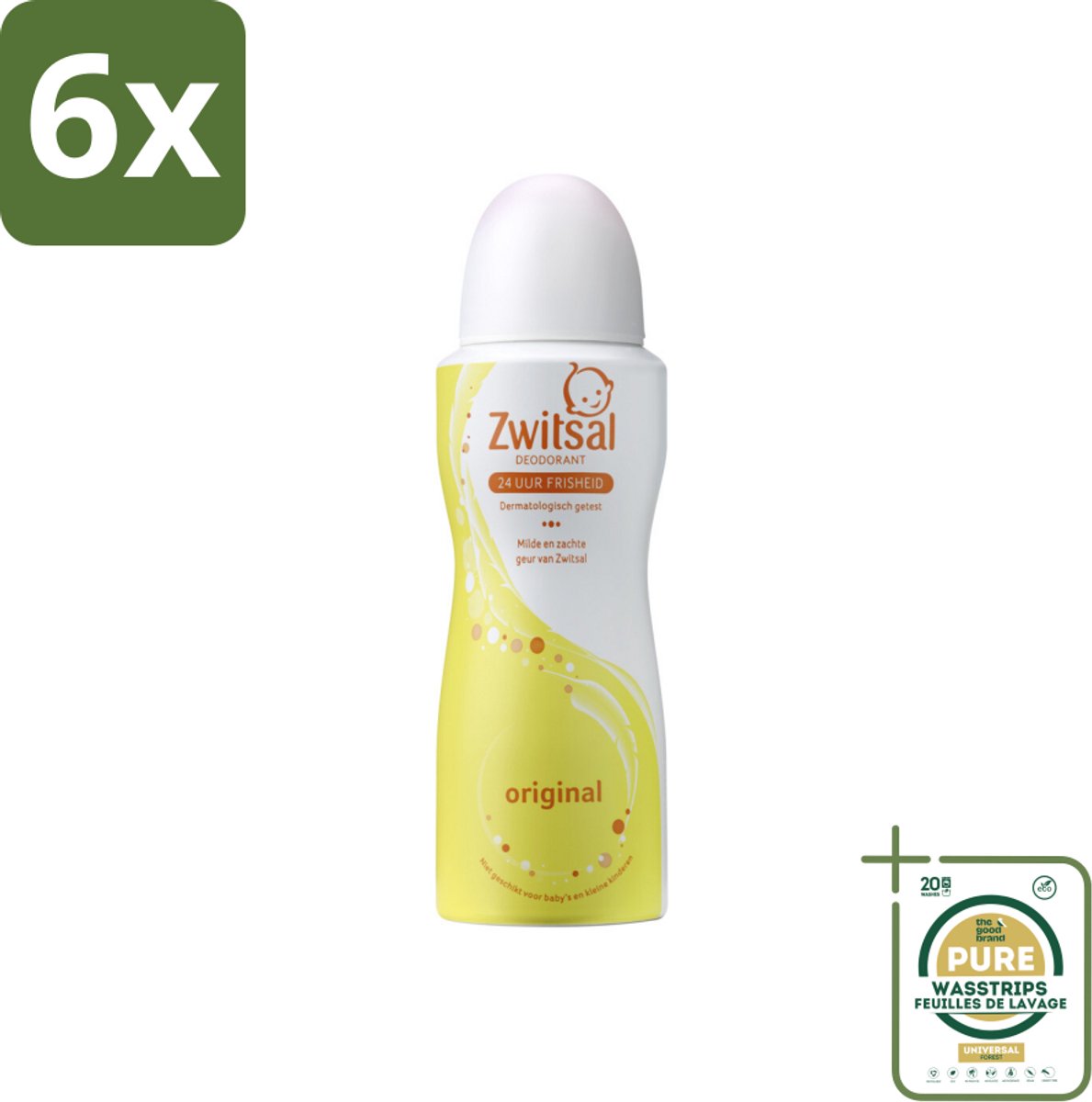 Zwitsal Deodorant Original 100 ml - Voordeelverpakking - 6 stuks - Huidvriendelijk - Deodorant spray