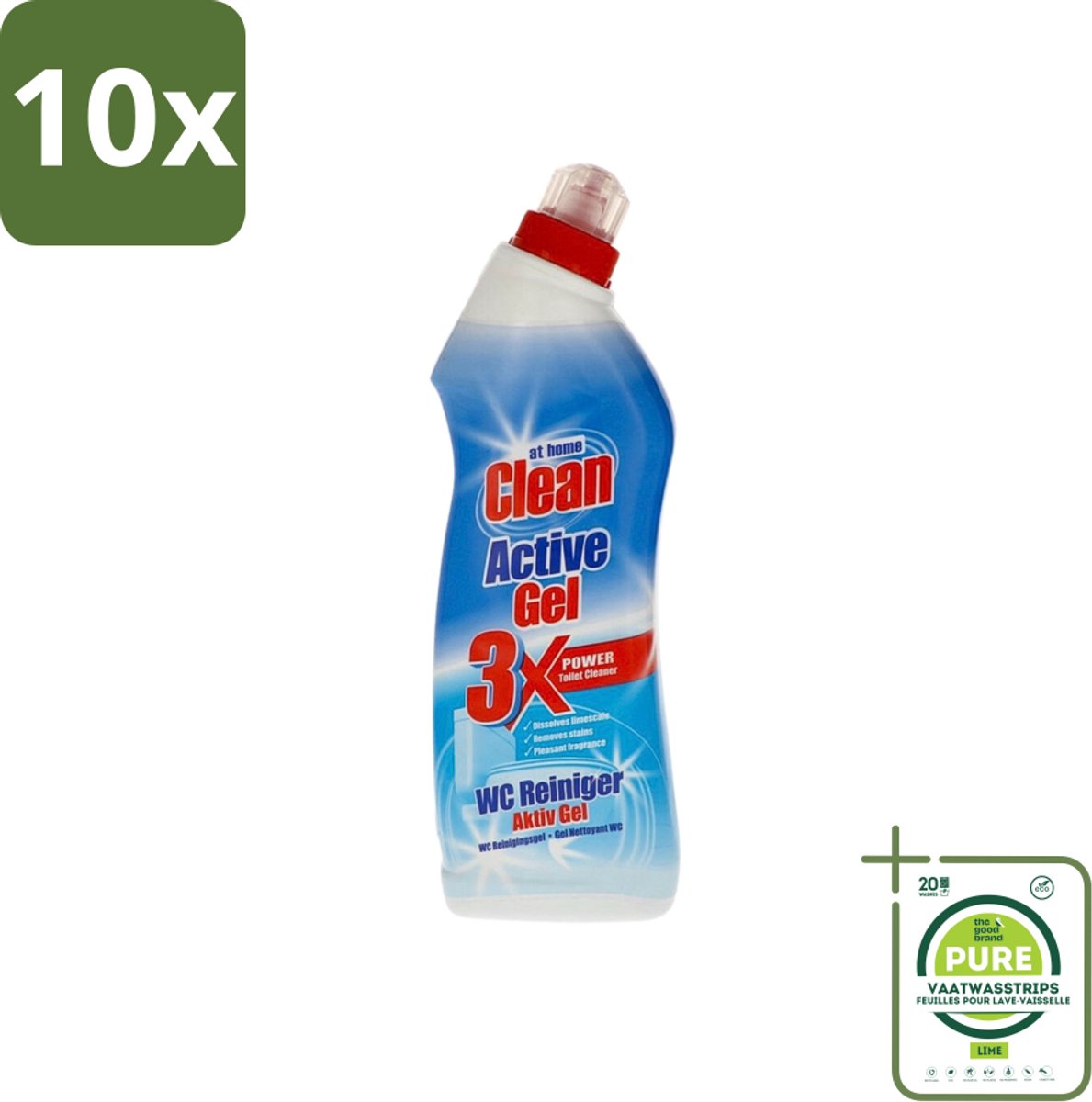 10 x At Home - Clean - Active Gel - Toiletreiniger - Extra Krachtig - 750 ml - Grootverpakking - Toiletreiniger - Kalkverwijdering - Toilet Reinigen - Toilet Reiniging - Toilet Hygiëne