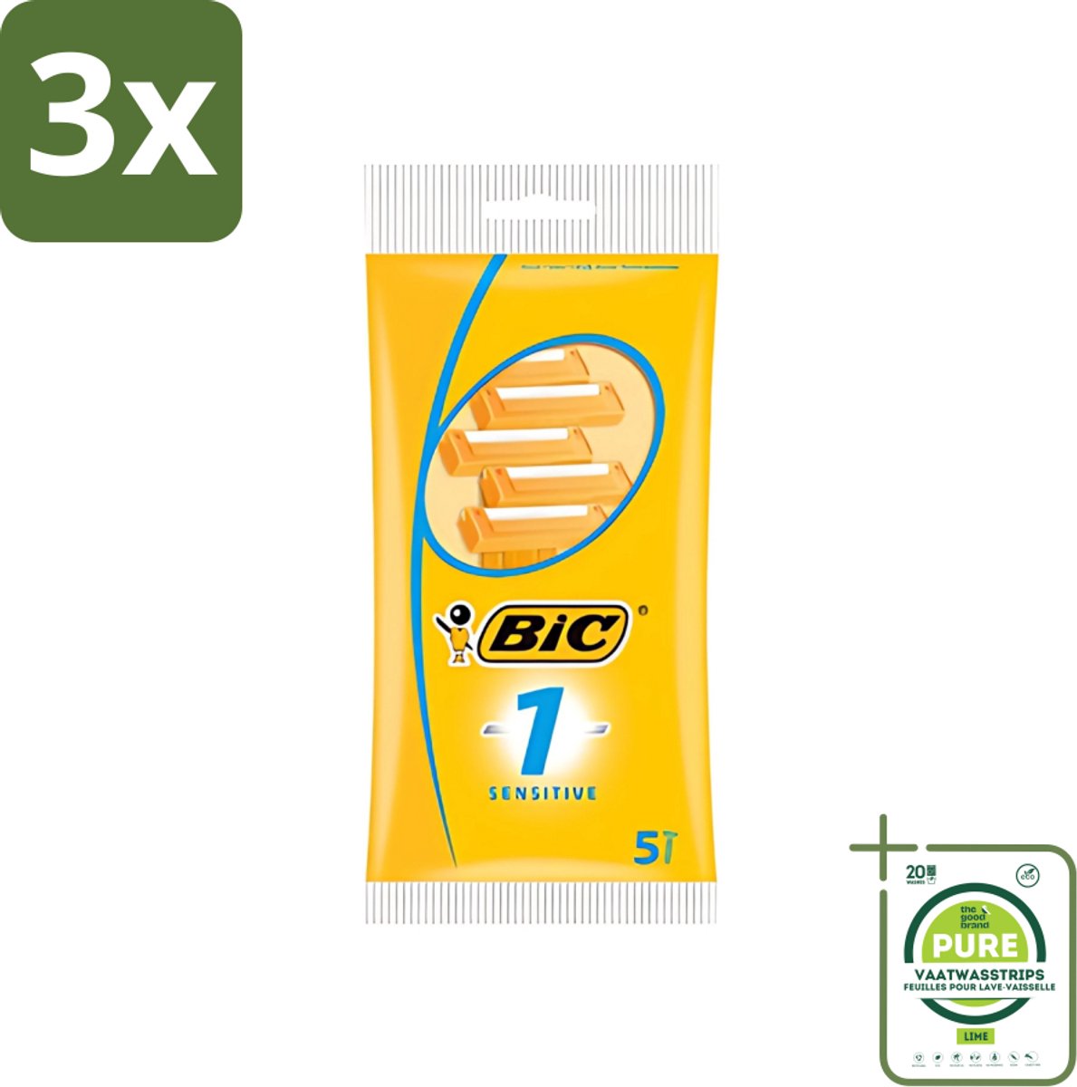 3 x Bic - Scheermesjes - Sensitive - Enkel Mesje - Wegwerpmesjes - 5 Scheermesjes - Grootverpakking - Scheermesje - Gevoelige Huid - Wegwerpscheermesje - Roestvrij Staal - Polymerische Bekleding