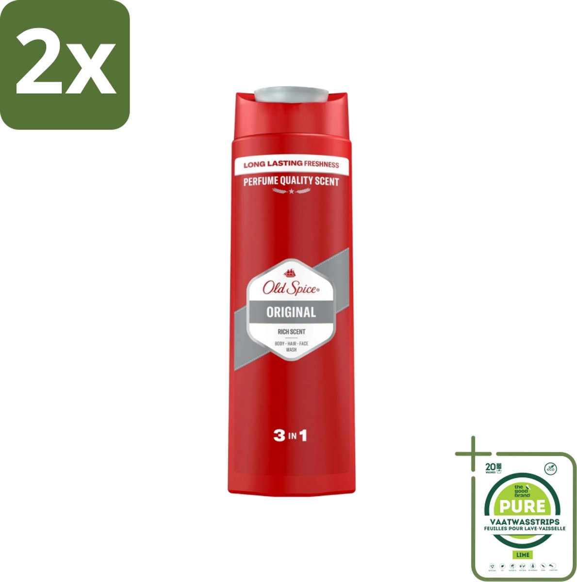 Old Spice - Original - Douchegel 3-in-1 - Reinigt, Verfrist & Verzorgt - 400 ml - Voordeelverpakking - 2 stuks - Douchegel - 3-in-1