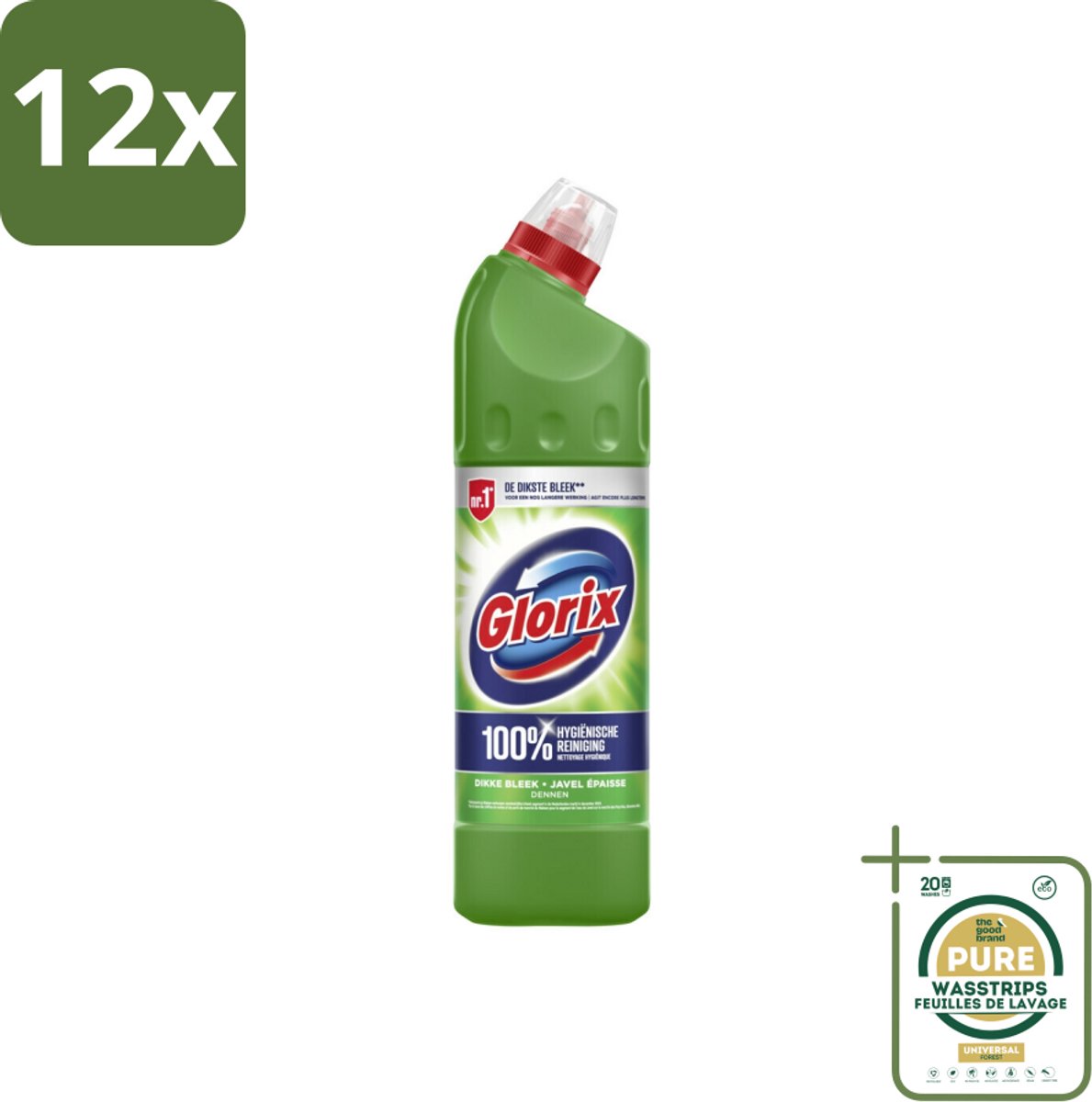 Glorix - Bleek - Dennen - Bescherming tegen Kalkaanslag - 750 ml - Voordeelverpakking - 12 stuks - Hygiëne - Frisse geur