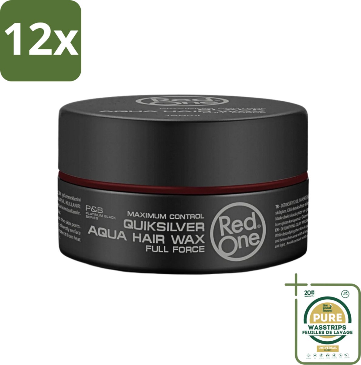 Red One - Haarwax - Quicksilver - Aqua Hair Wax - Voor Sterke Hold & Glans - 150 ml - Voordeelverpakking - 12 stuks - Hold haarwax - Glans haarwax