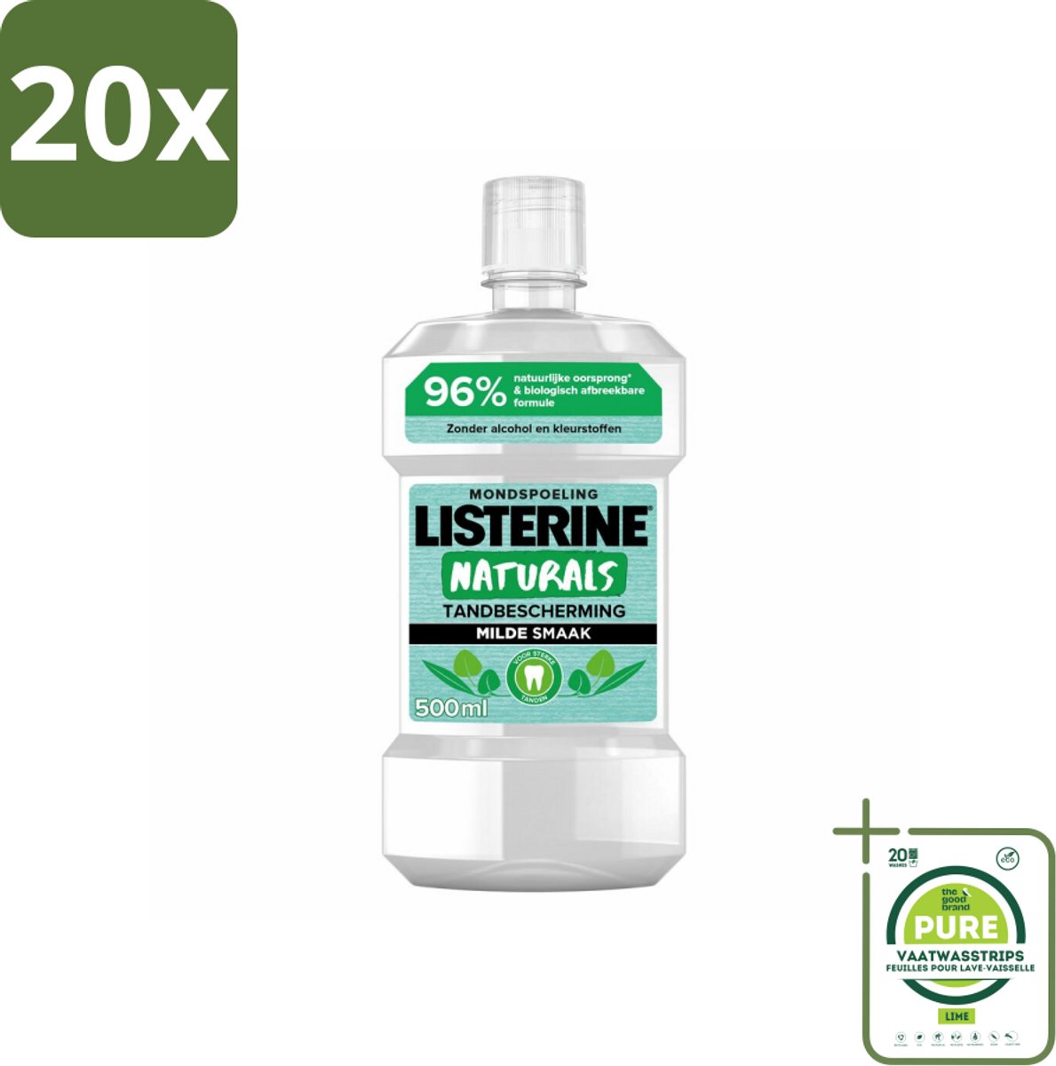 20 x Listerine Naturals Mondwater Tandbescherming 500 ml - Grootverpakking - Mondspoeling - Mondwater - Tandbescherming - Natuurlijk Mondwater - Tandgezondheid