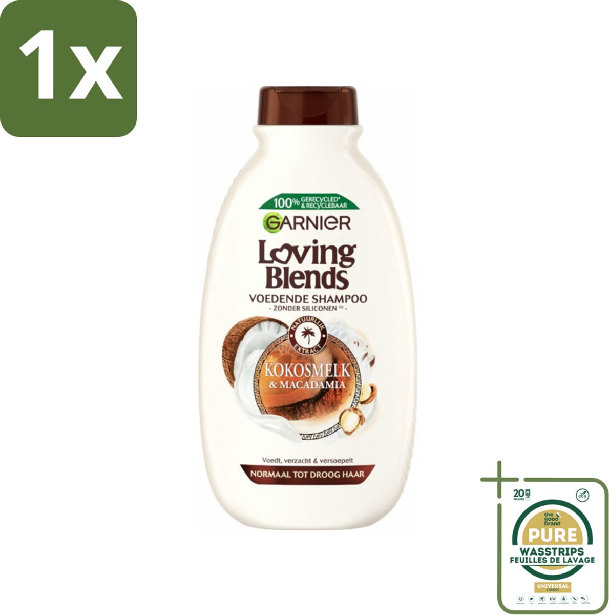 1 x Garnier Loving Blends Kokosmelk en Macadamia Shampoo 300 ml- Kokosmelk Shampoo - Macadamia Shampoo - Voedend Haarverzorging - Droog Haar Shampoo - Normaal Haar Shampoo