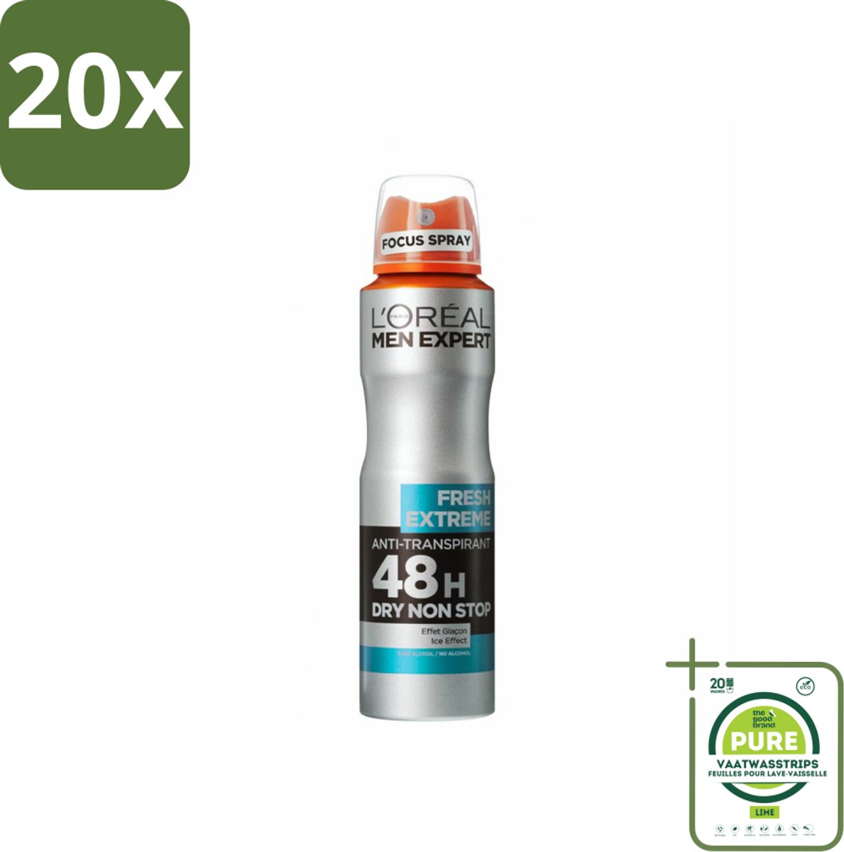 20 x L'Oréal Men Expert Deodorant Spray Fresh Extreme 150 ml - Grootverpakking - 48 Uur Deodorant - Anti-geur - Transpiratiecontrole - Frisse Geur - Deodorant Spray