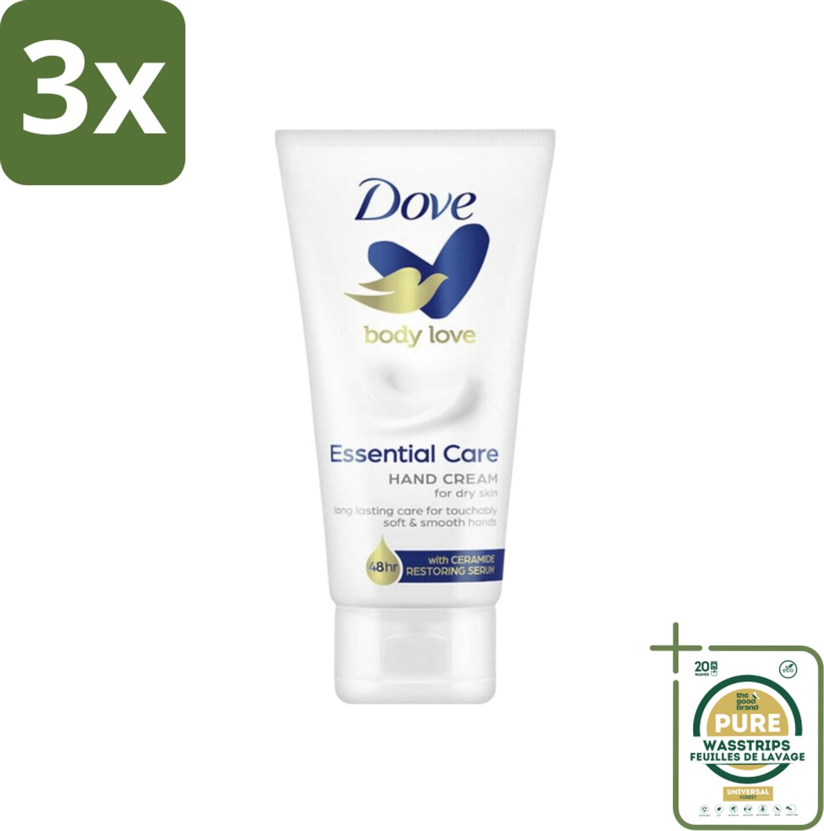 3 x Dove - Handcrème - Body Love Essential Care - Hydraterend - Droge huid - 75 g - Grootverpakking - Handcrème - Droge Huid - Hydraterende Crème - Huidbarrière - Handverzorging