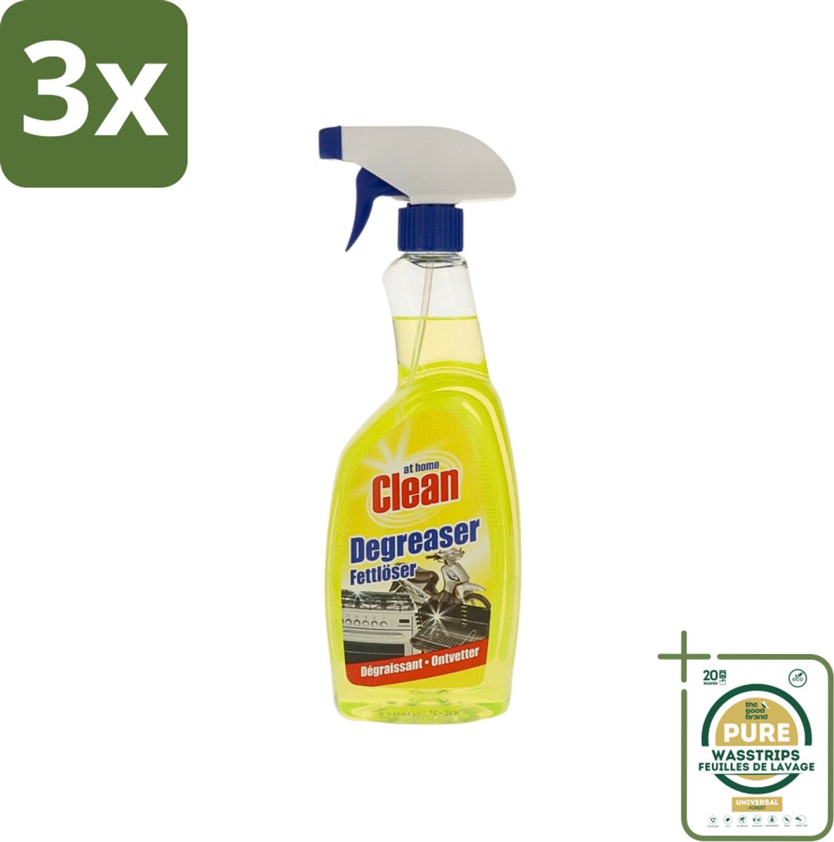 3 x At Home - Clean - Ontvetter - Snel Resultaat - 750 ml - Grootverpakking - Ontvetter - Keuken Reiniger - Vetverwijdering - Snel Resultaat - Keukenvet