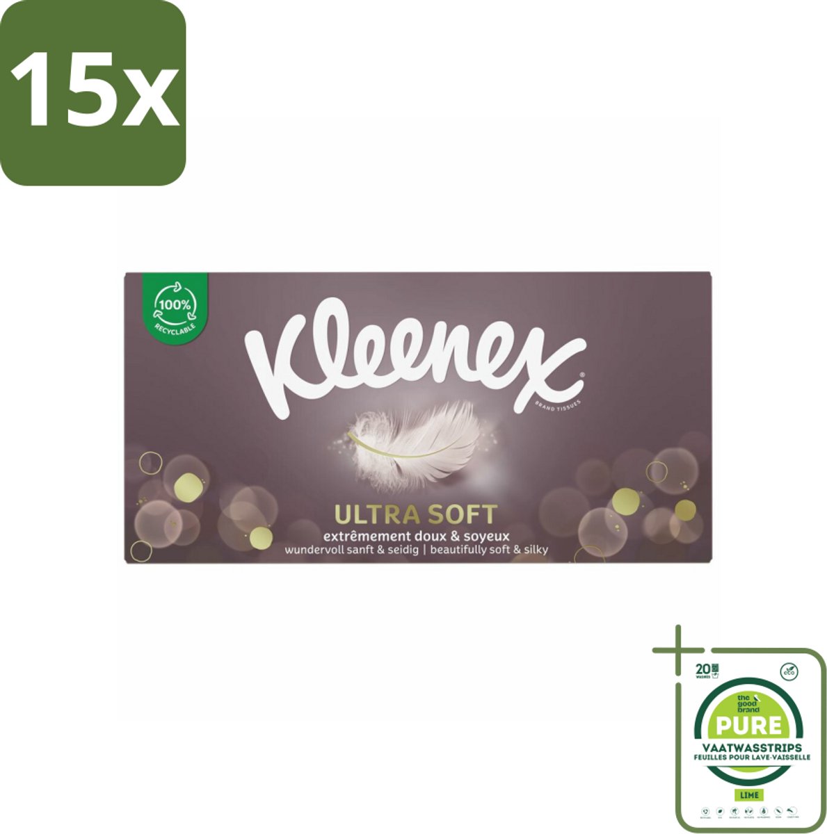 15 x Kleenex Tissues Ultra Soft 64 stuks per verpakking - Grootverpakking - Kleenex Ultrasoft Tissues - Zachte Tijden - Verkoudheid - Gezicht Opfrissen - Gevoelige Huid