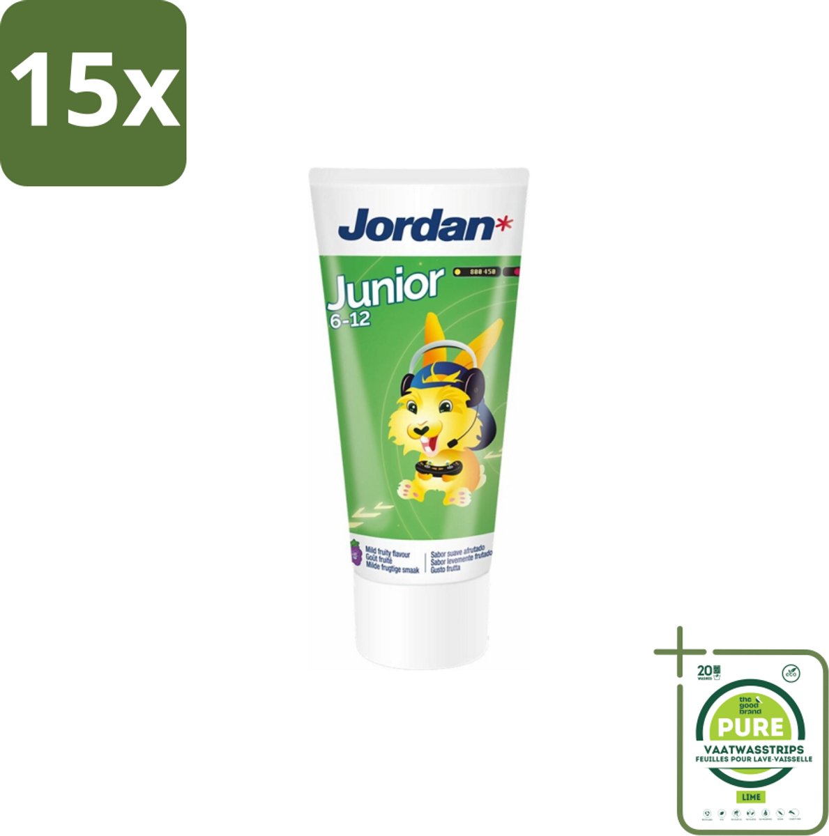 15 x Jordan - Junior - Tandpasta - 6-12 jaar - 50 ml - Grootverpakking - Tandpasta Voor Kinderen - Tandpasta 6-12 Jaar - Fluoride 1450 Ppm - Wisselgebit Bescherming - Gaatjesvoorkomend