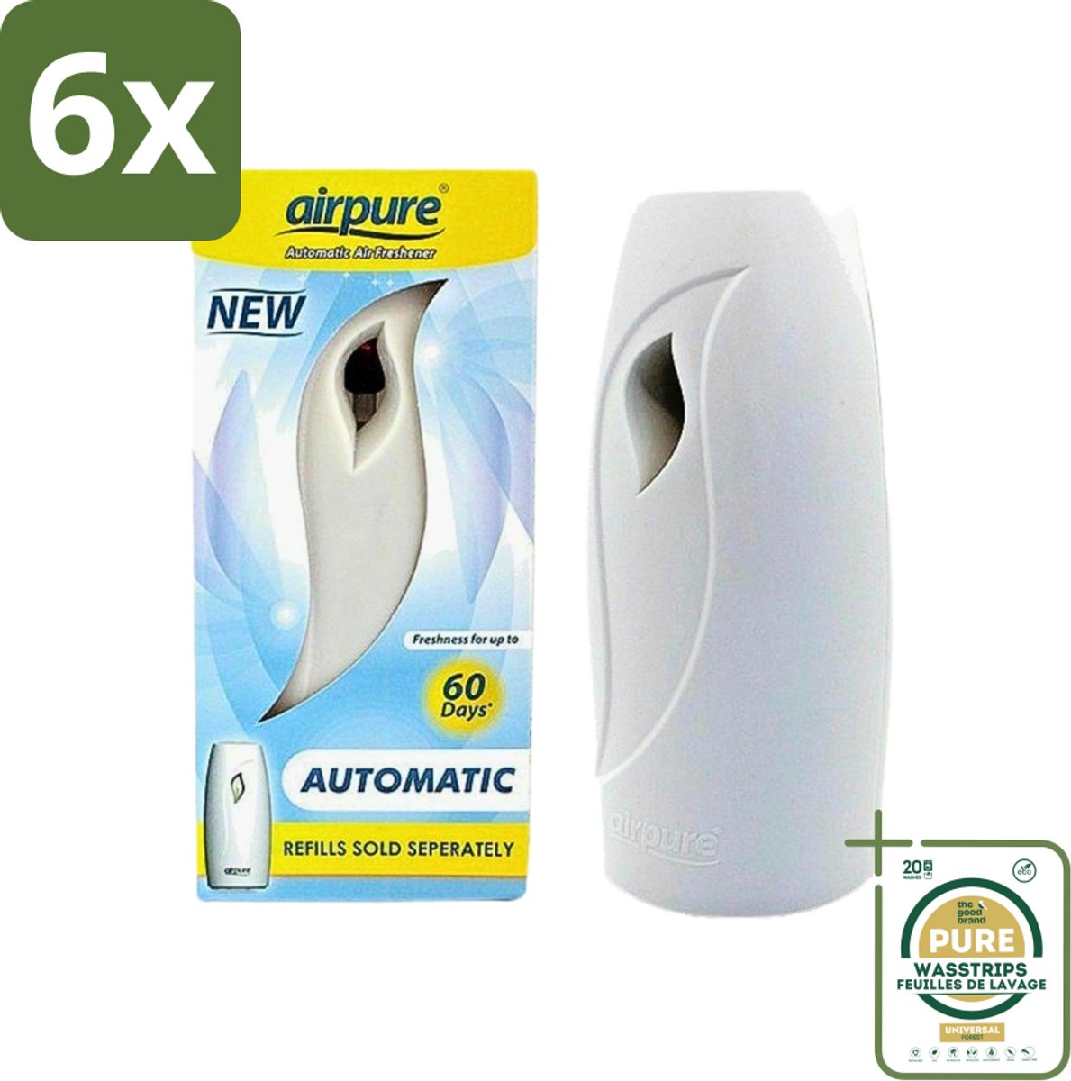Airpure - Luchtverfrisser - Freshmatic - Automatische Luchtverfrisser - Continue Geurverspreiding - 1 Luchtverfrisser - Voordeelverpakking - 6 stuks - Geur dispenser - Luchtverfrisser