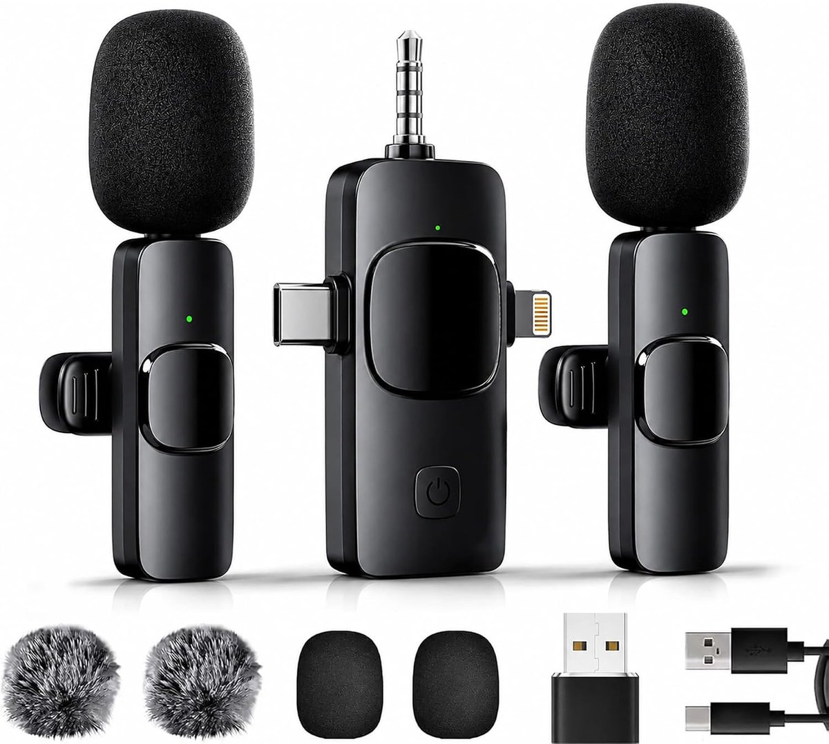 SnelShoppen - Draadloze Lavaliermicrofoon met USB-C voor iPhone en Smartphones, Clipmicrofoon voor Video-opnames, Vlogs, TikTok en YouTube, Ruisonderd