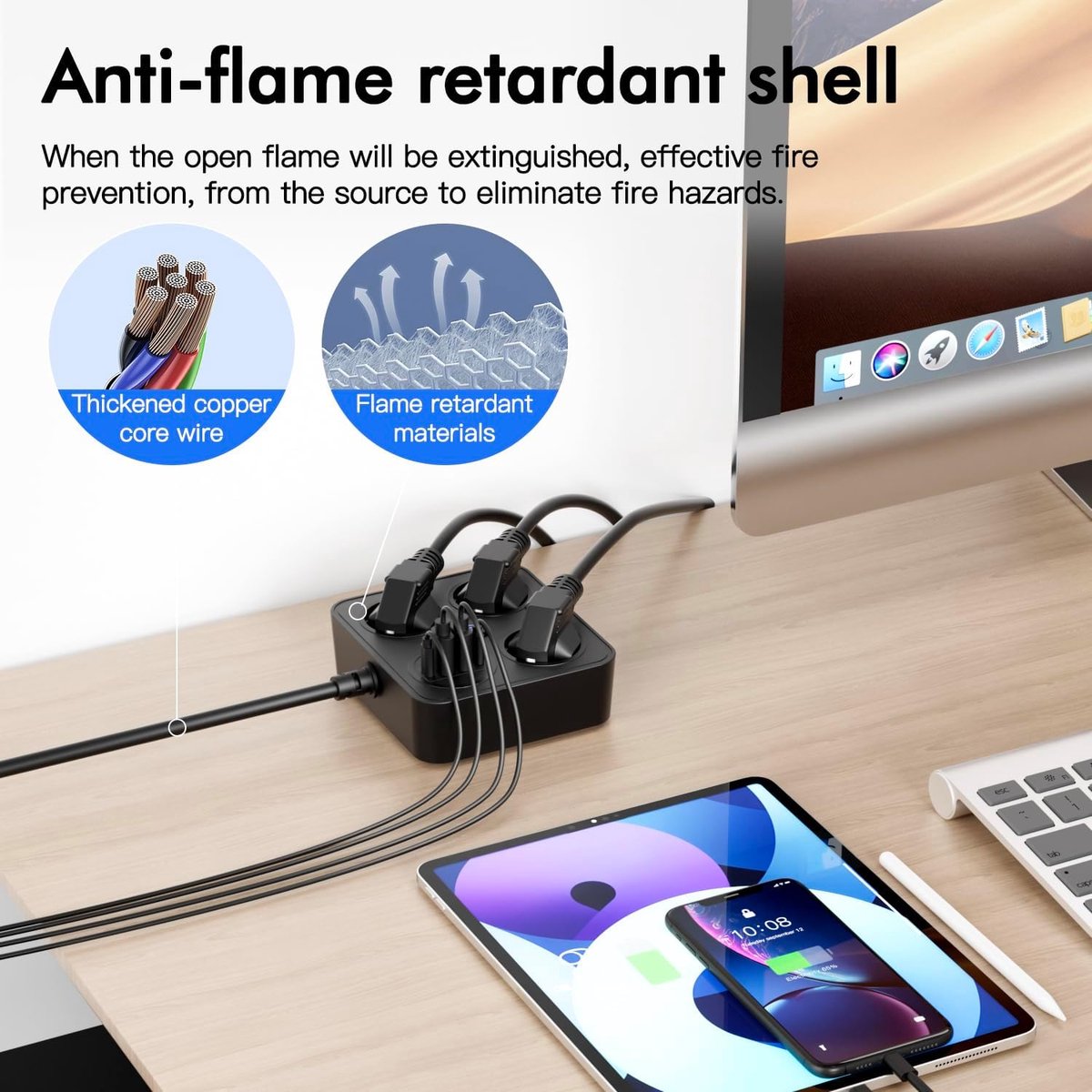 Verdeelstekker met 4 USB - 3 Meerdere Stopcontacten - Ruimtebesparend met Overspanningsbeveiliging