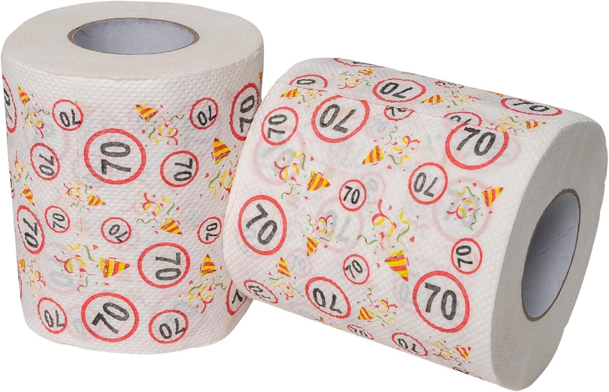 Toiletpapier, voor de 70e verjaardag, 2 rollen, feestdecoratie en cadeauverpakking, grappig thema toiletpapier, leuk huisdieren, cadeau toiletrol, verjaardagsdecoratie WC