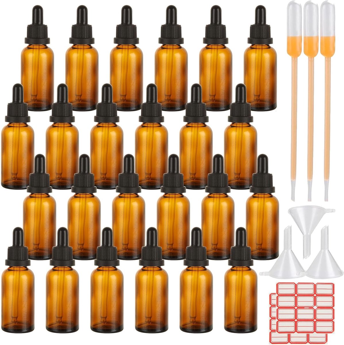 Set van 24 pipetflessen van 30 ml met amberkleurige glazen pipet