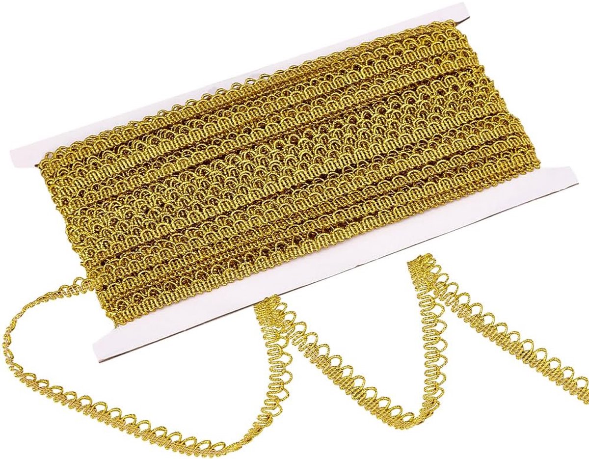 PandaHall 20 Yards Gouden Polyester Picot Kant Lint 11mm Golden Gimp Braid Trim Voor Naaien Kostuum Bekleding Gordijn Trouwjurk Decoratie