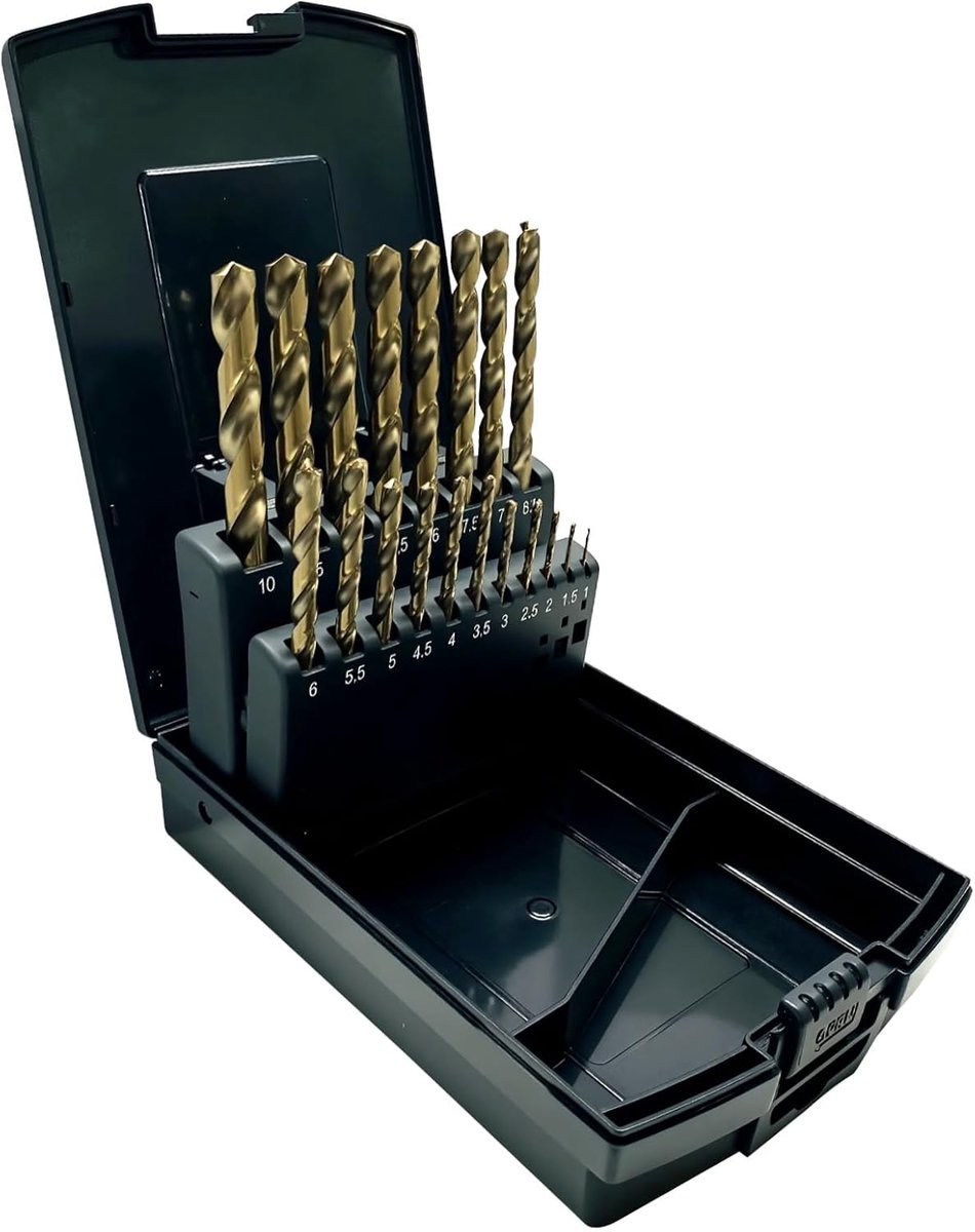 19 stuks HSS M35 Kobalt 5% Boren DIN338 met 135 ° Splitpunt 1-10mm x 0.5mm (een maat, ingesteld 4-Quality Plus)