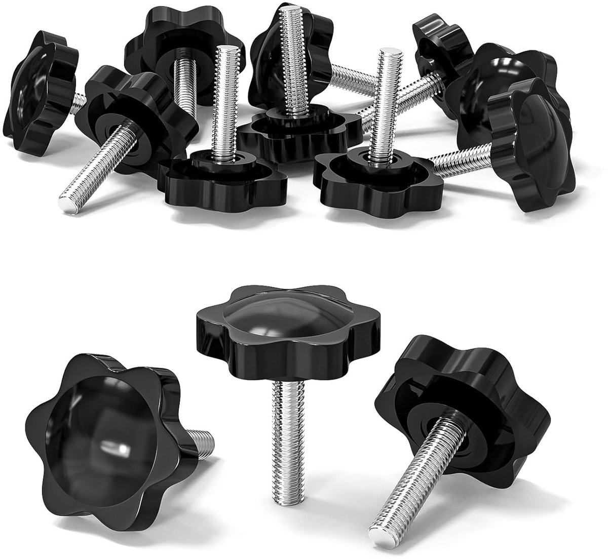 10 stuks stervormige schroefknop, schroeven met handvat M6x25mm, ratelschrover, sterkopschroef, stervormige schroefmutter, klemknop voor gereedschapsmachine, machine (zwart)