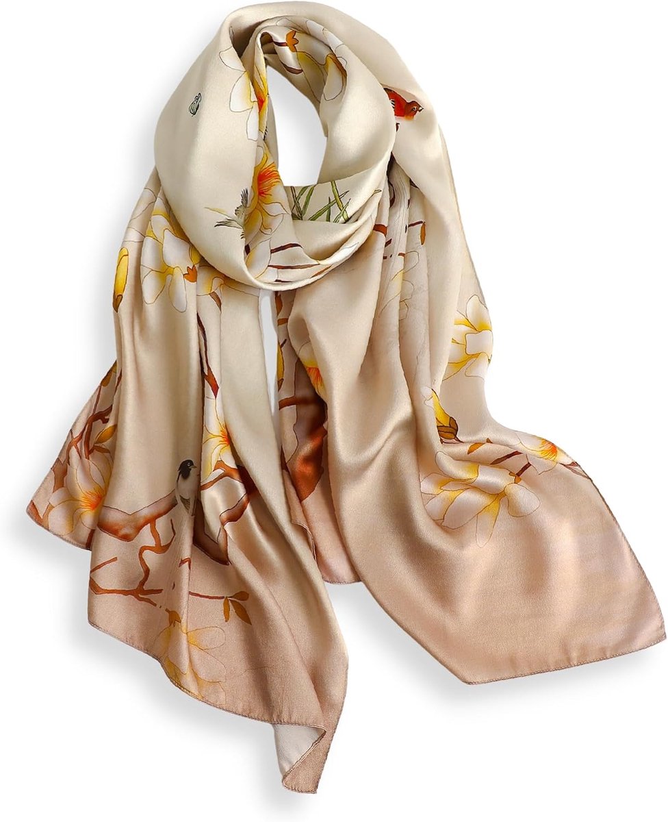 100% moerbeizijde, 170 x 53 cm, zijden sjaal voor dames, lange halsdoek voor hoofd en hals, geschenkverpakking