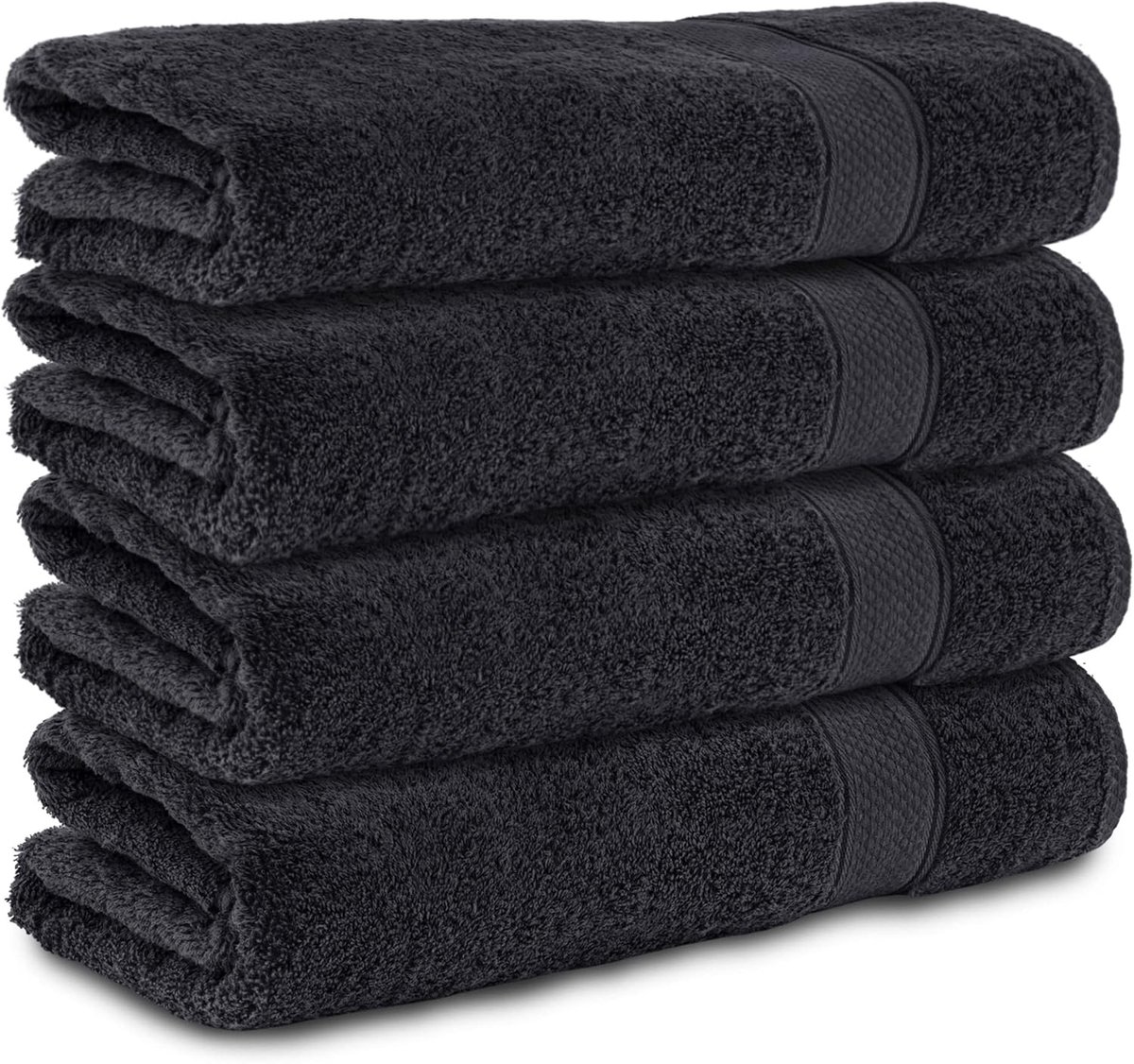 Badhanddoeken 70x140 cm, Set van 4, 100% Katoen | Zachte en Sterk Absorberende Badstof Handdoeken voor Badkamer, Douche, Spa en Sauna, Zwart