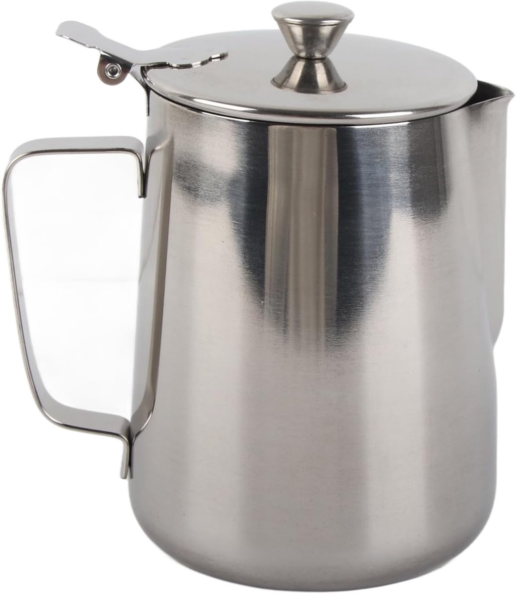 Opschuimbeker, Roestvrijstalen Koffiekopmok Melkopschuimende Kan met Deksel voor Latte Koffiekunst (1000ML)