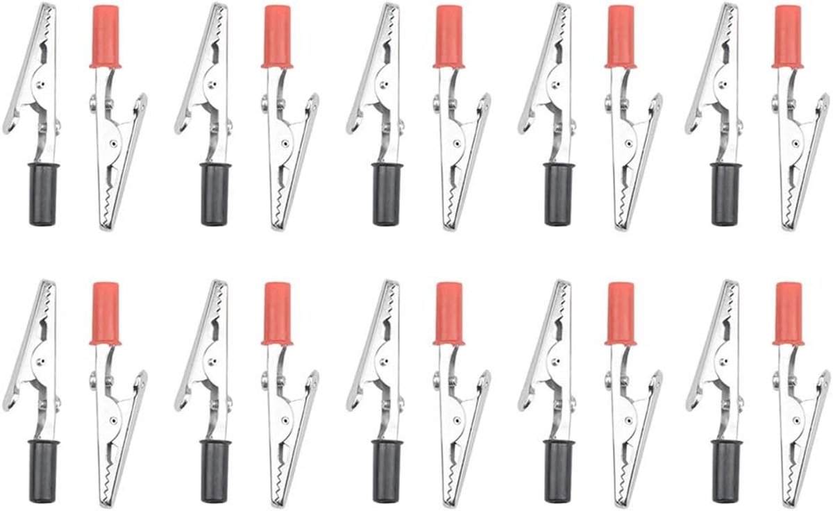 SENRISE Mini Alligator Klemmen Geïsoleerde Plastic Handgreep Kabel Testen Metalen Alligator Klemmen 20 Stks 50mm (Zwart en Rood)