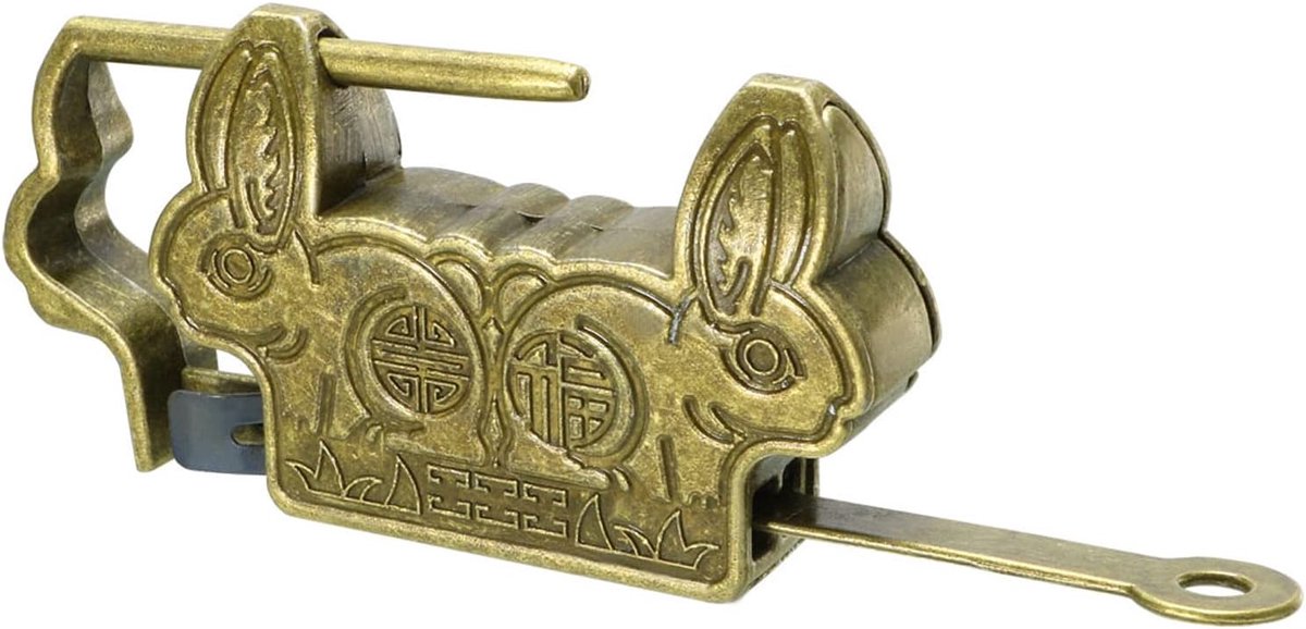 METERXITY Retro hangslot - dozen hangslot, Chinese oude stijl en zinklegering messing verguld, van toepassing op doe-het-zelf/tackle dozen/lade (60 mm body breed, messing toon)
