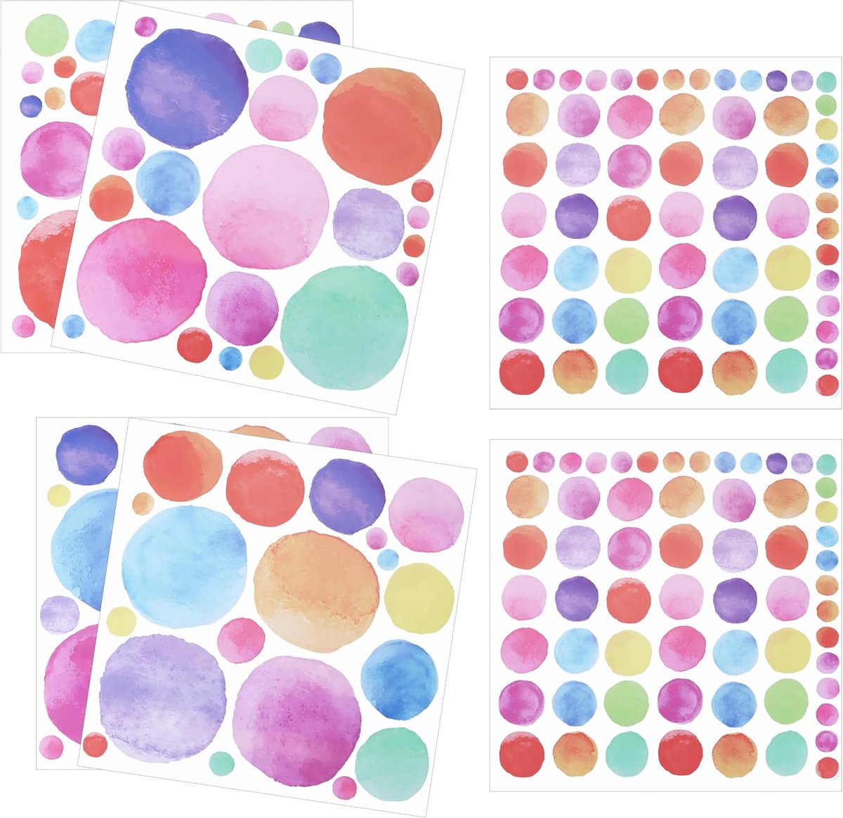 Muurstickers, aquarel, stippen, muurstickers voor meisjes en jongens, slaapkamer, zelfklevende cirkels, pastelstickers, babykamer, decoratie