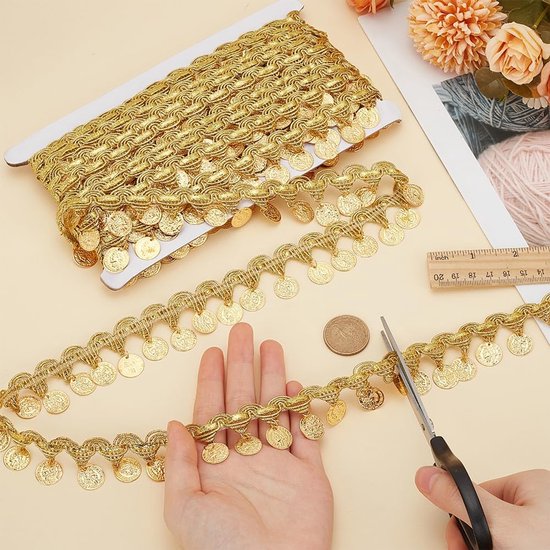 9.1 M Gouden Munt Vorm Trim Pailletten Kant Kwastje Fringe Trim 4Cm Breedte Pailletten Kwastje Kant Lint Fringe Dans Jurk Riem Ketting Voor Kleding Decoratie Party Accessoires — afbeelding 2