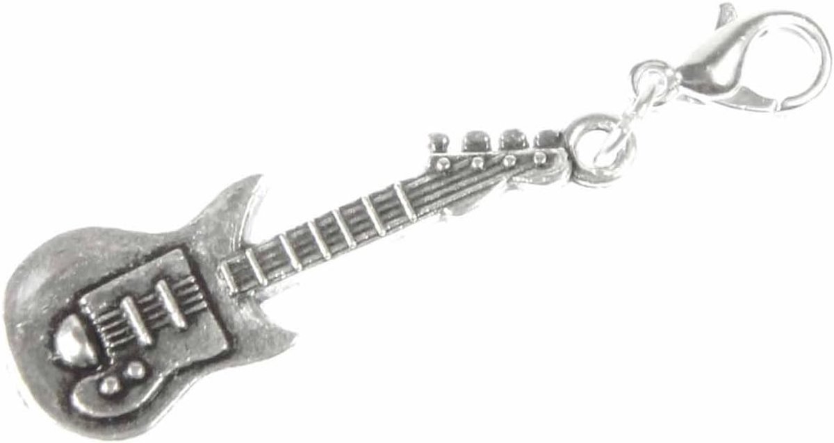 Elektrische gitaar charm gitaar band superstar muziek zilver - handgemaakte modesieraden I kettinghanger verzilverd - bedelhanger bedelarmband - hanger voor armband, 28mm, Metaal