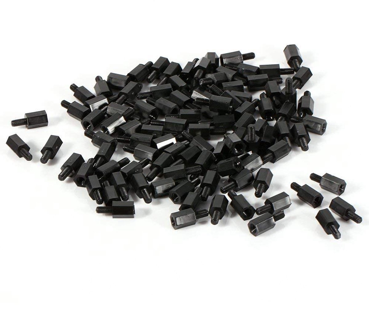 Spacers Mannelijk/Vrouwelijk 100st Zwart Nylon Hex Spacers Assorti Set 8mm + 6mm