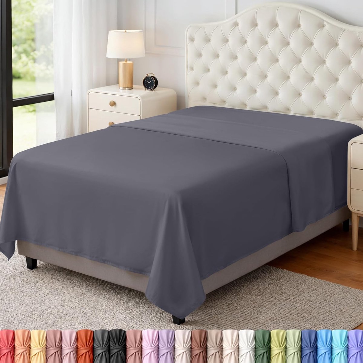 Bedding Flat Sheet - 1 Pack (Twin XL, Grey) - Soft Brushed Microfiber Fabric - Shrinkage & Fade Resistant Top Sheet - Easy Care Bed Sheet