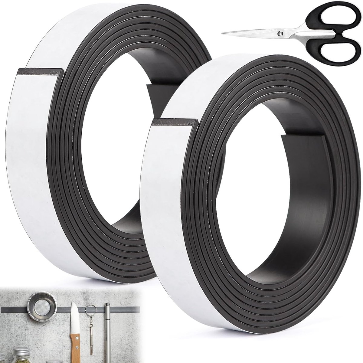Magneetband, zelfklevend, A+ B, zelfklevend, 20 mm x 2 m, magneetband, sterke lijm, magnetische plakstrip, sterk voor vliegengaas, ramen, 2 rollen