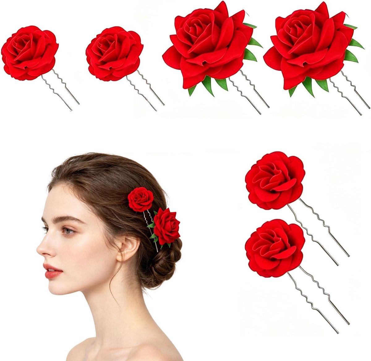 Haarspelden Haar Vork Clips U-vormige Bruids Hoofd Bobby Pins Sticks Bloemen Clips Mexicaanse Haar Rose Haarspeldjes voor Bruiloft Feest Dans Verjaardag