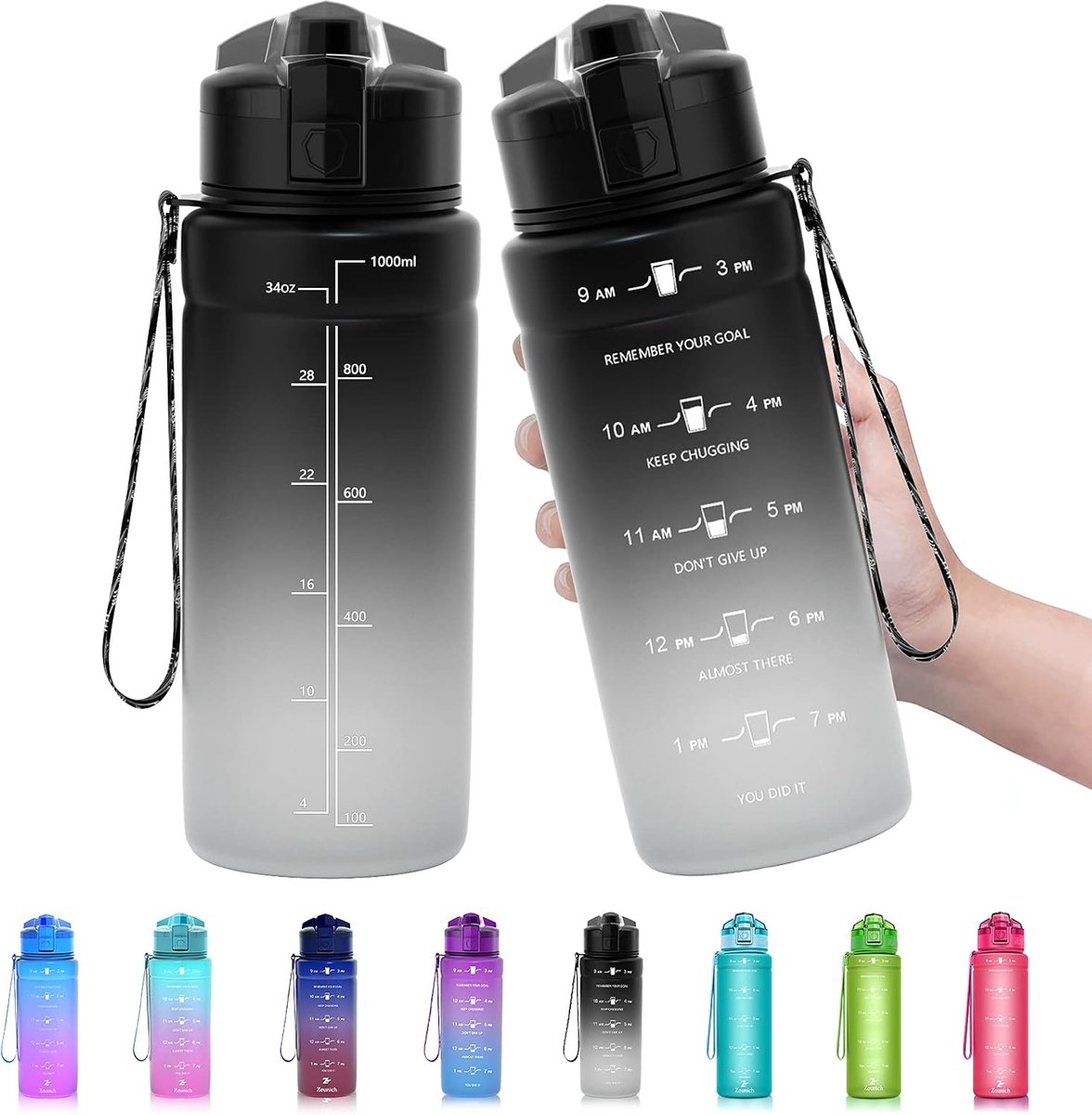 Drinkfles voor kinderen, lekvrij, 1 l/700 ml/500 ml, BPA-vrij, sportfles, tritan, kunststof, waterfles voor fiets, school, geschikt voor koolzuurhoudende dranken, vaatwasmachinebestendig